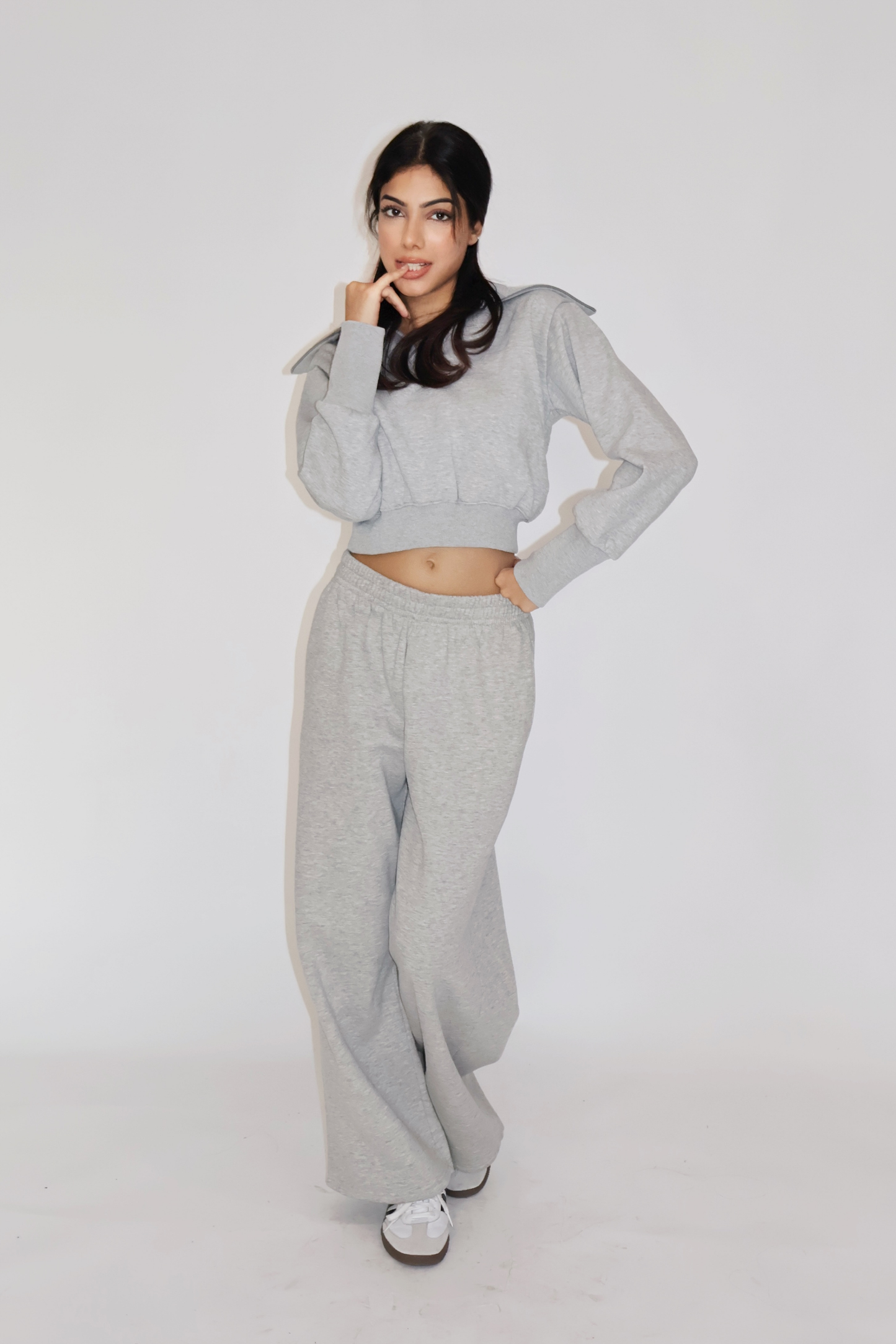 CROPPED ZIPPER CO-ORD SET - (Gray)