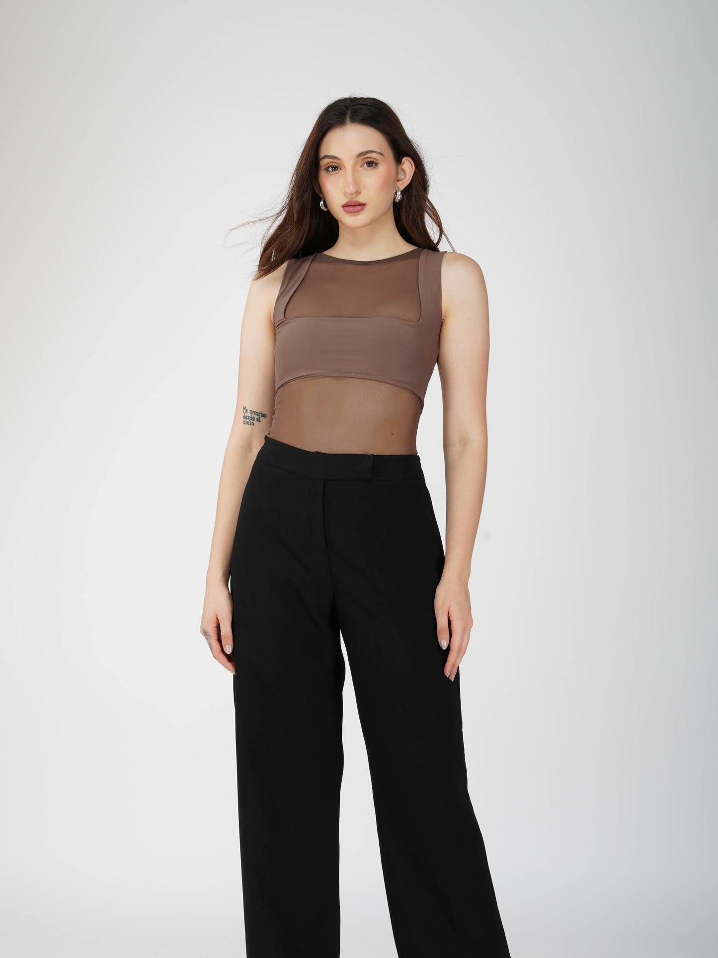 Brown Mesh Bodysuit - Clear Bodysuit (Coco)