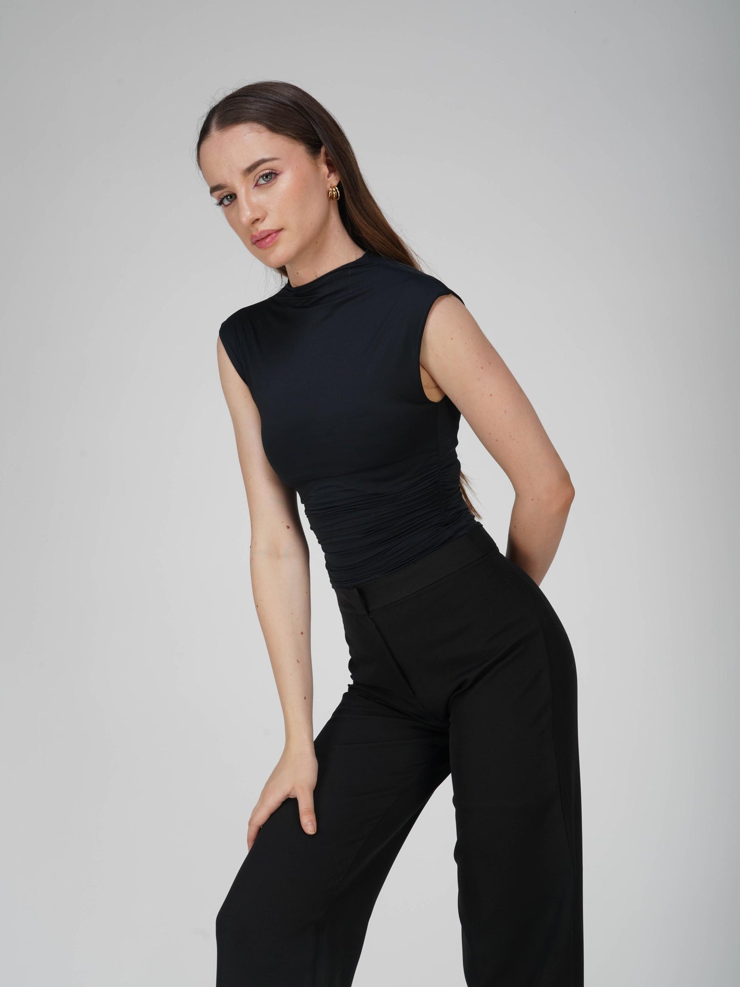 Black Collared Yoke Top - Beam Tee (Onyx)