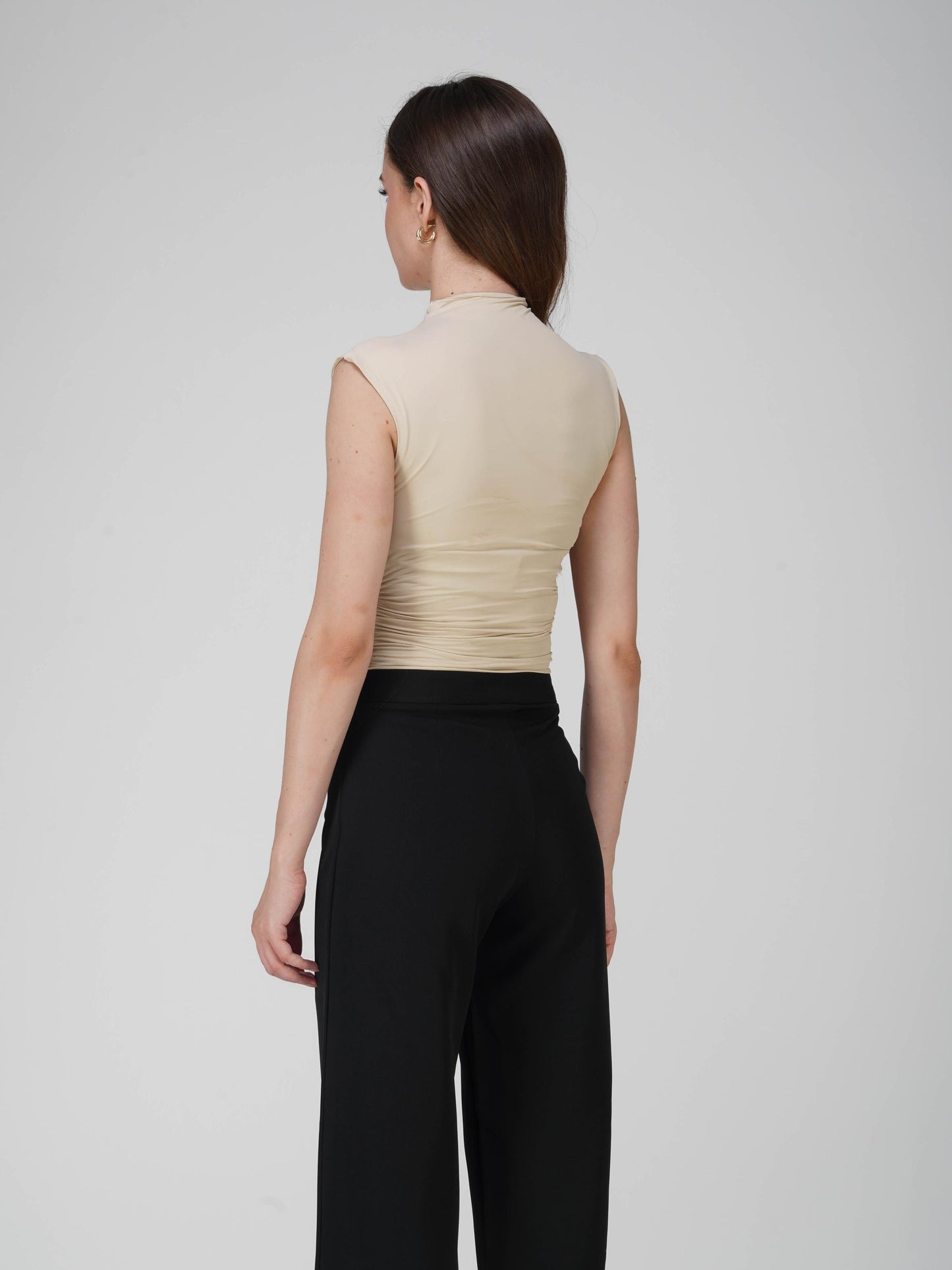 Beige Collared Yoke Top - Beam Tee (Sand)