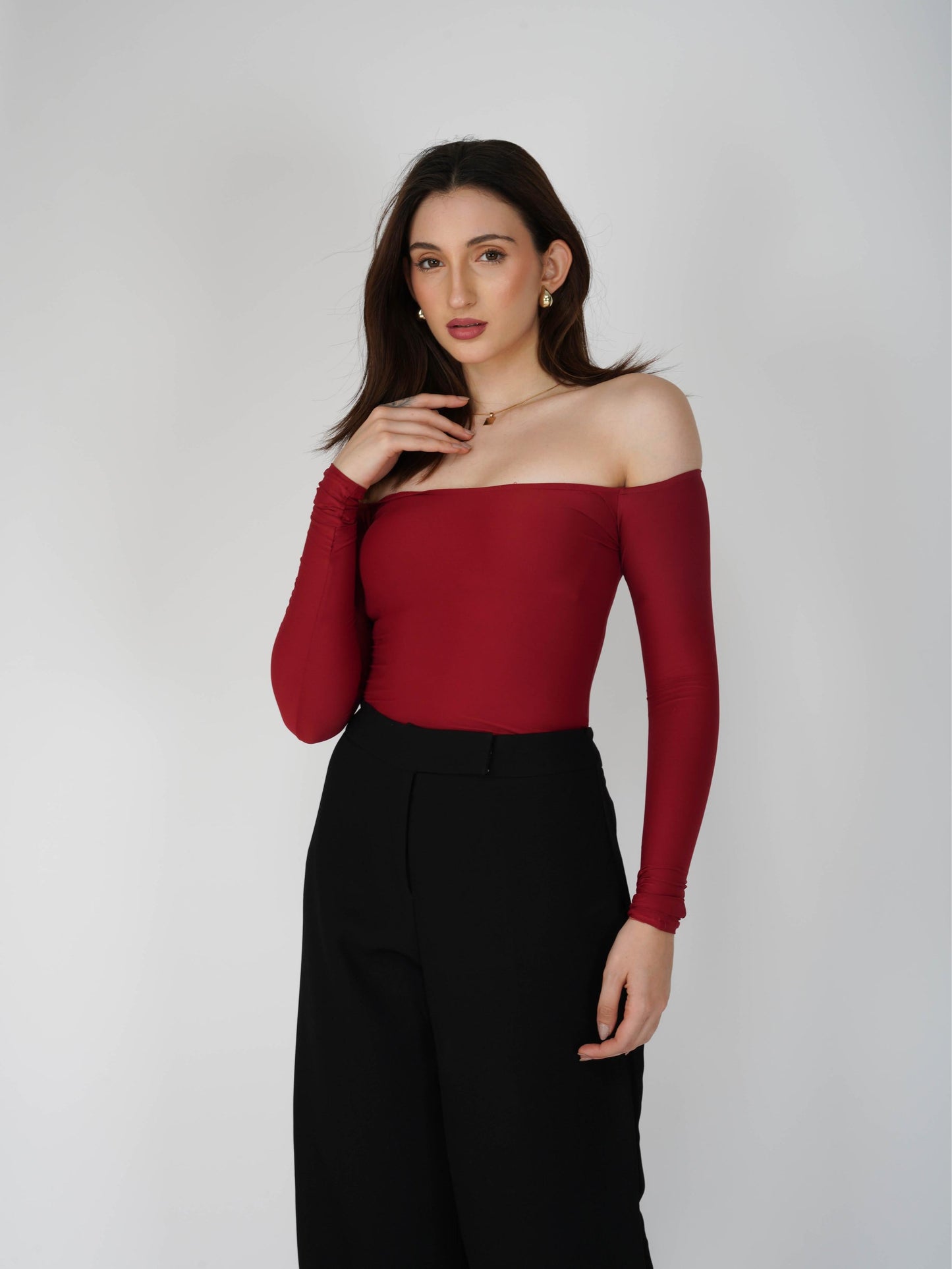 Red Off-Shoulder Bodysuit - Glaze Bodysuit (Cherry)