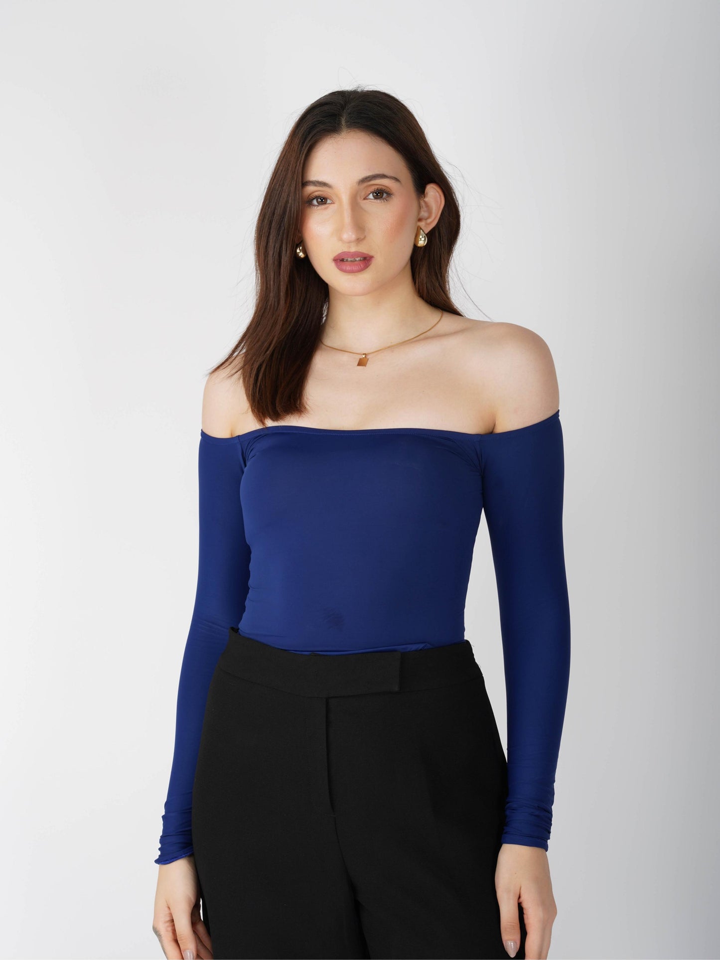 Blue Off-Shoulder Bodysuit - Glaze Bodysuit (Navy)