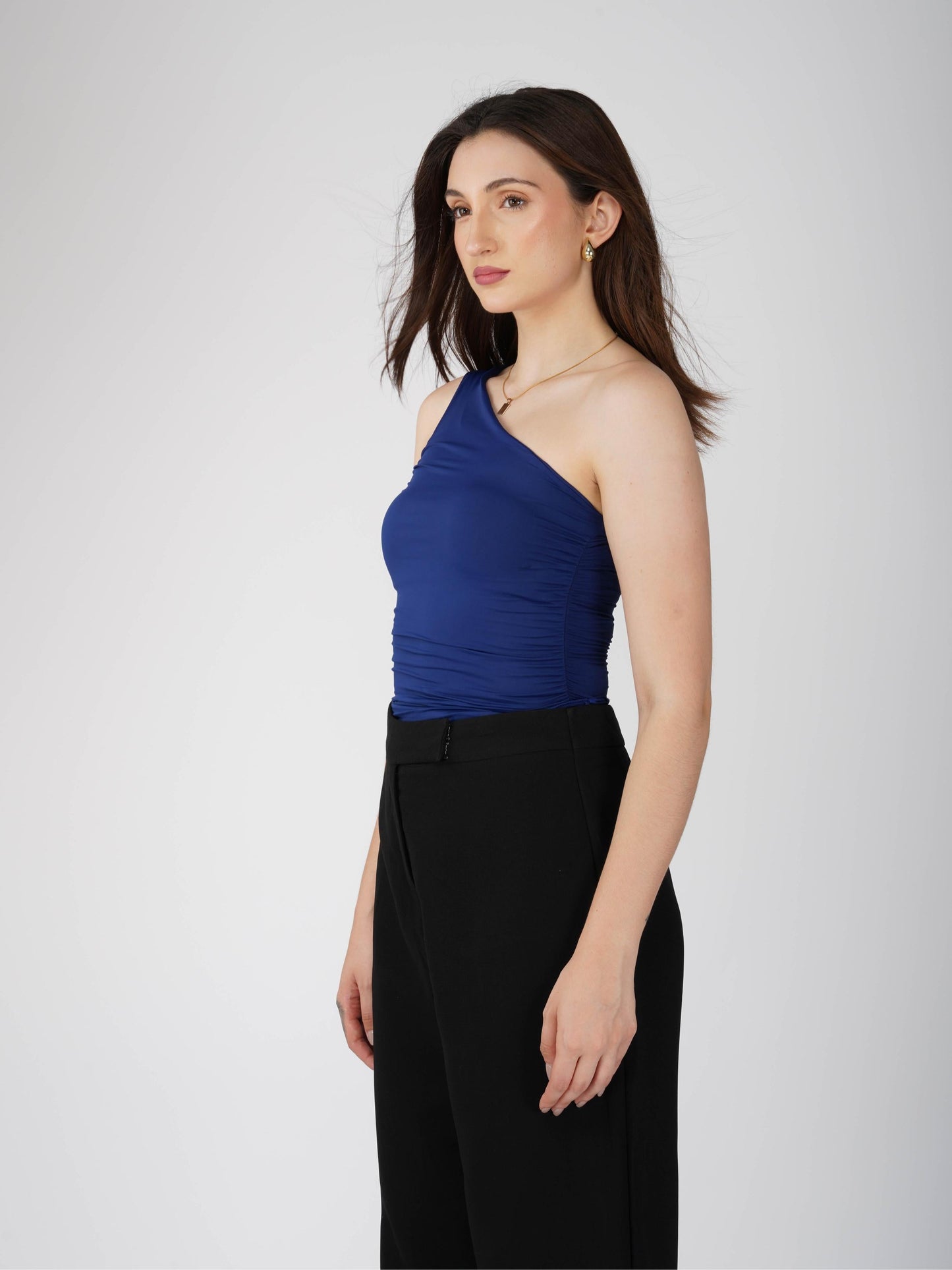 Blue One Shoulder Bodysuit - Halo Bodysuit (Navy)