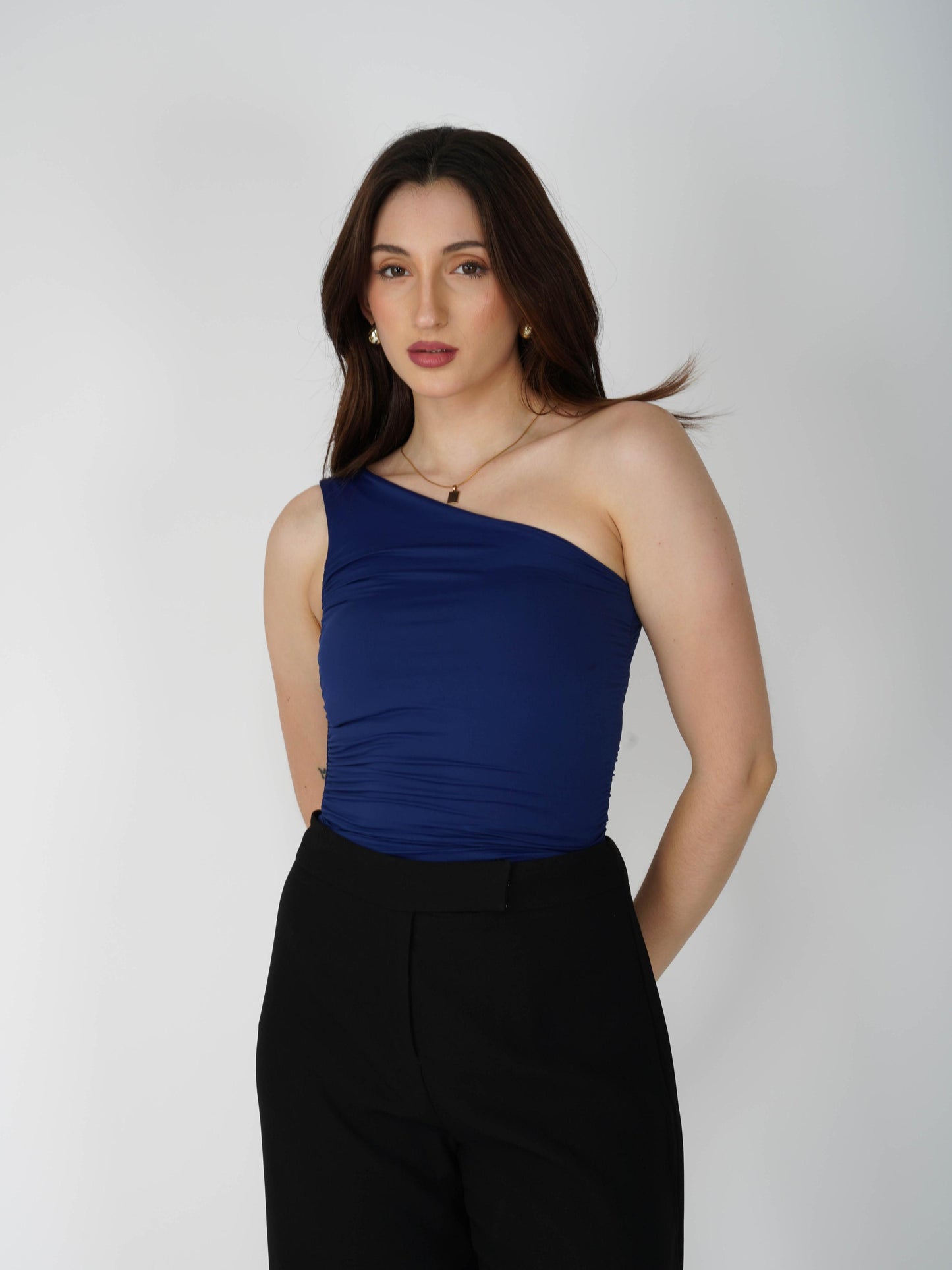 Blue One Shoulder Bodysuit - Halo Bodysuit (Navy)