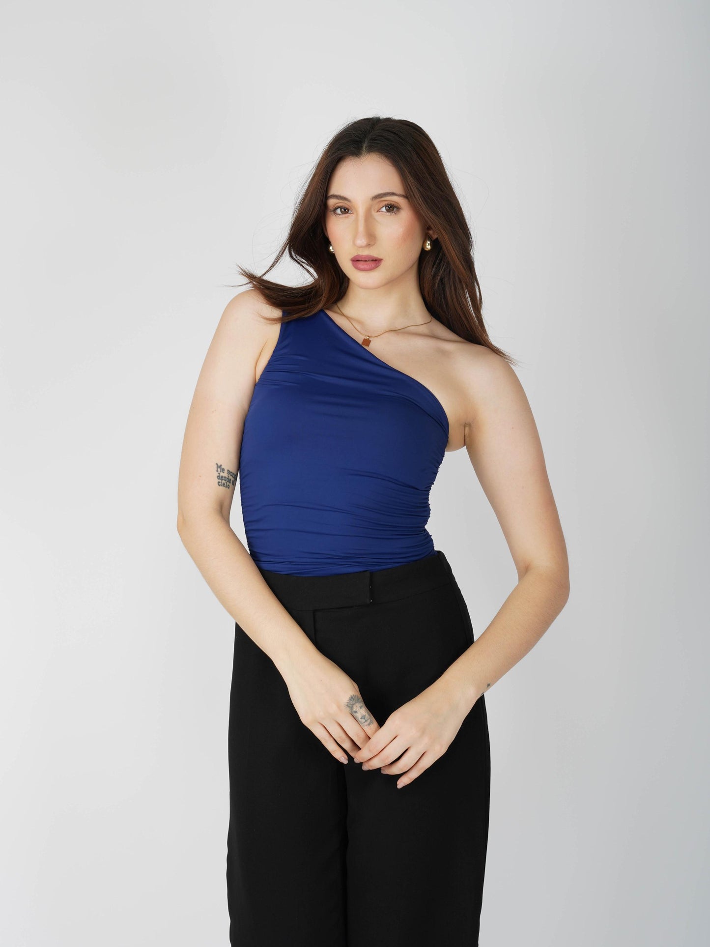 Blue One Shoulder Bodysuit - Halo Bodysuit (Navy)