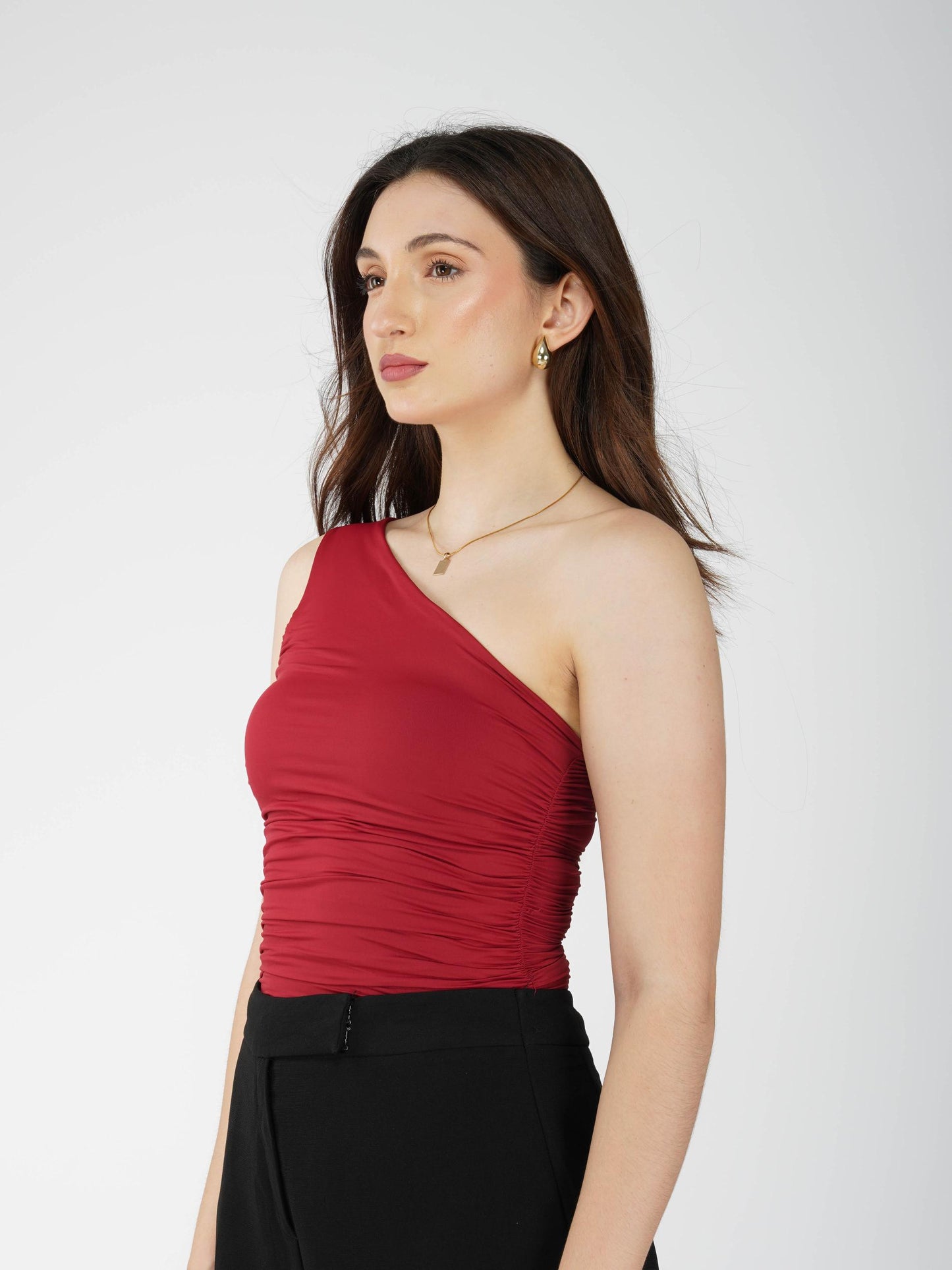 Red One Shoulder Bodysuit - Halo Bodysuit (Cherry)