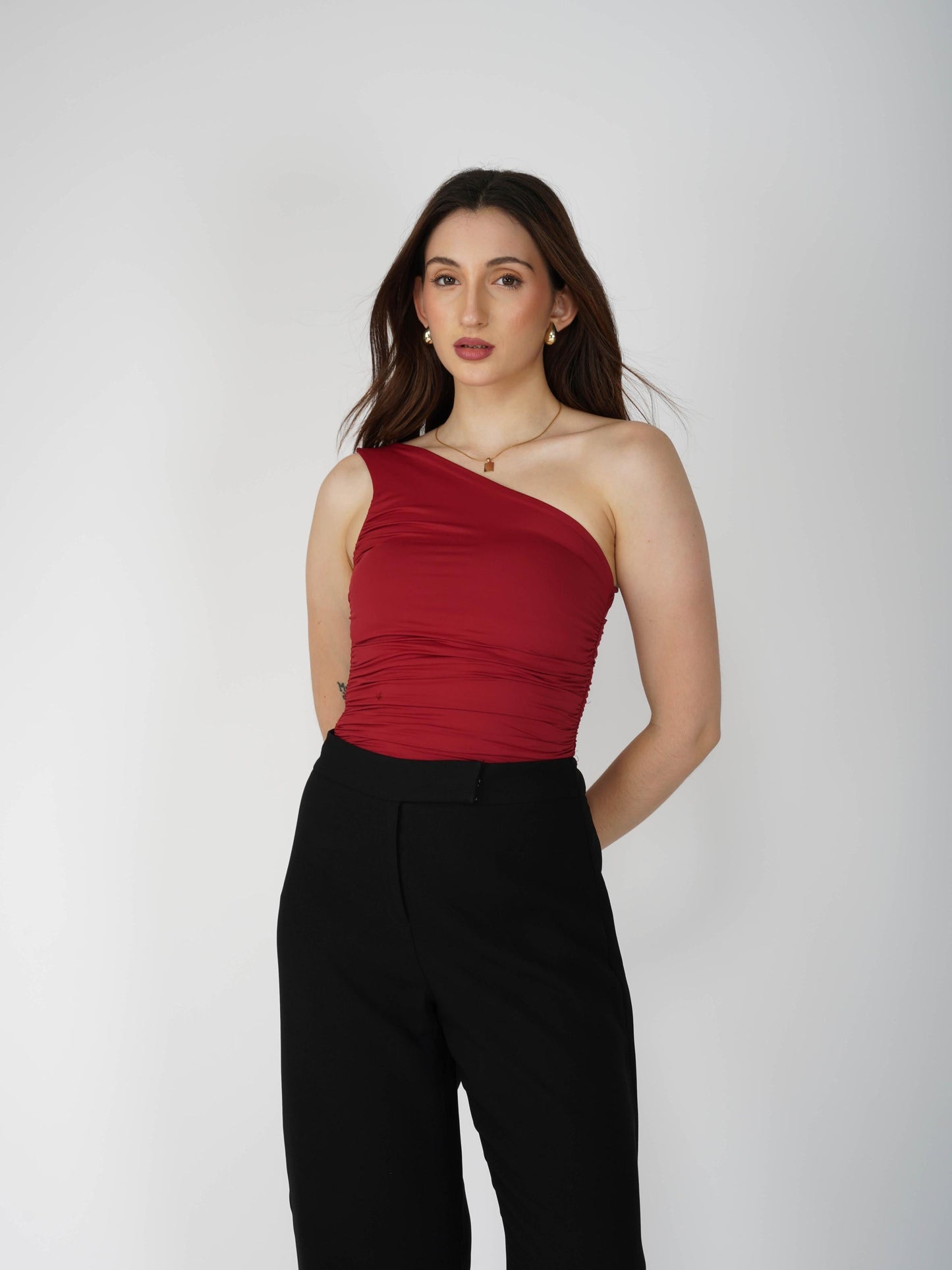 Red One Shoulder Bodysuit - Halo Bodysuit (Cherry)