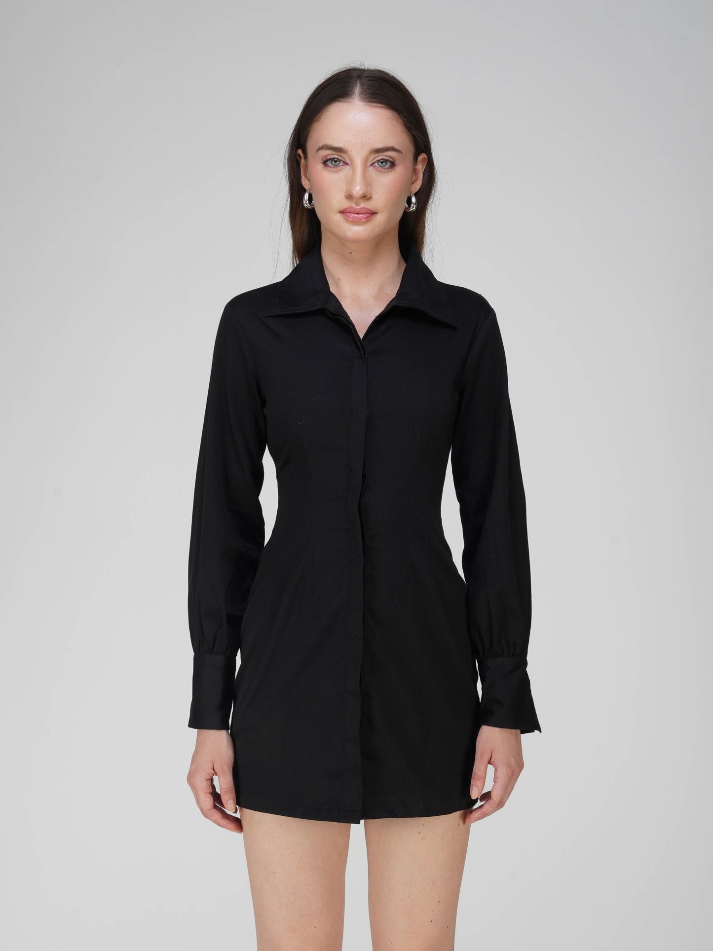 Black Corset Illusion Shirt Dress - Vivid Dress (Onyx)