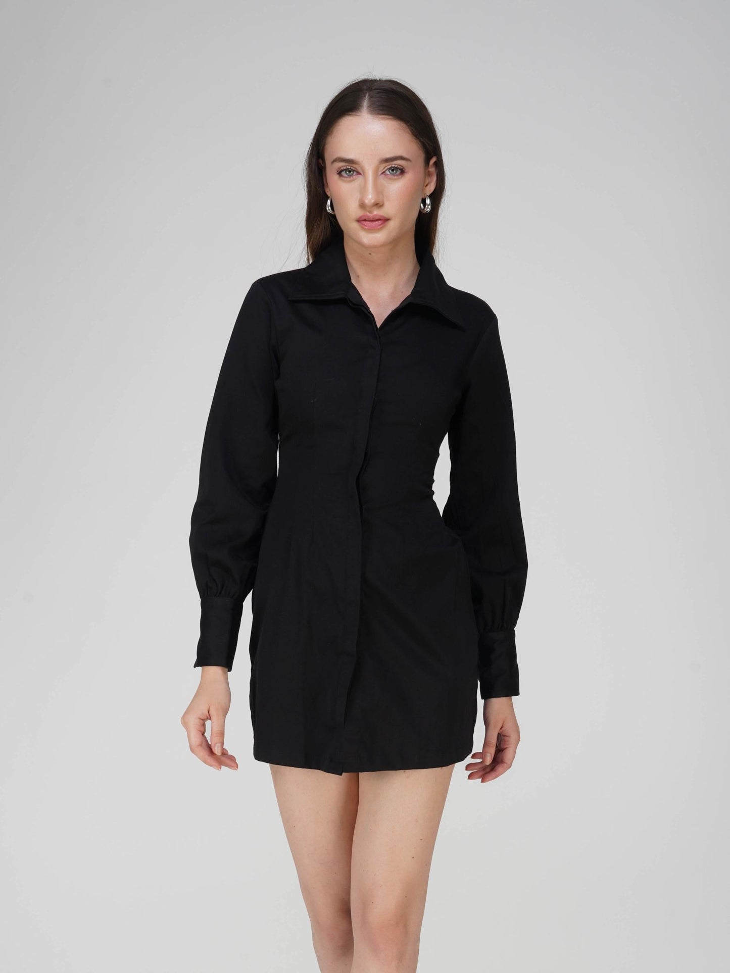 Black Corset Illusion Shirt Dress - Vivid Dress (Onyx)
