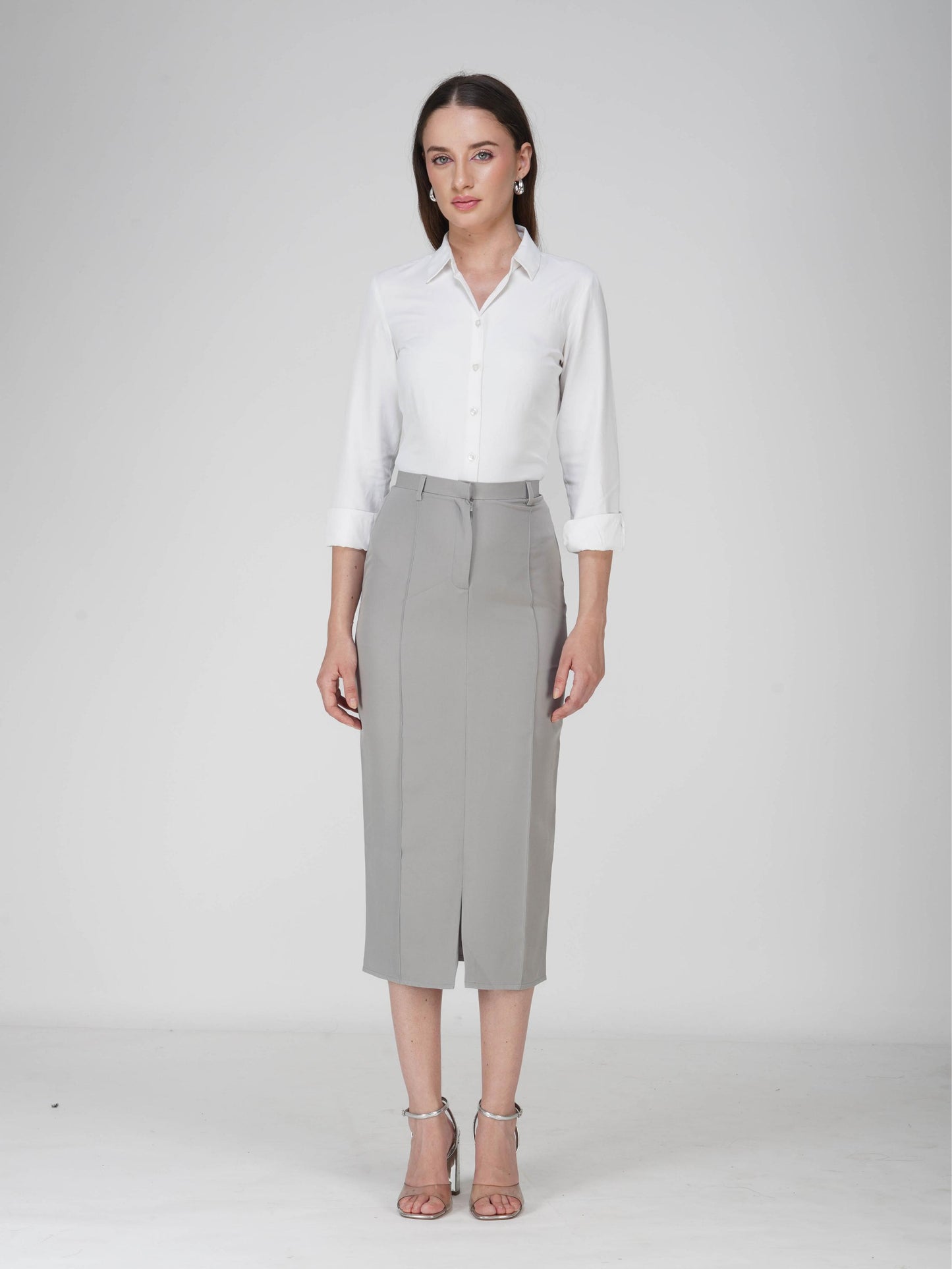 Grey Tailored Slit Skirt - Tide Skirt (Ash)