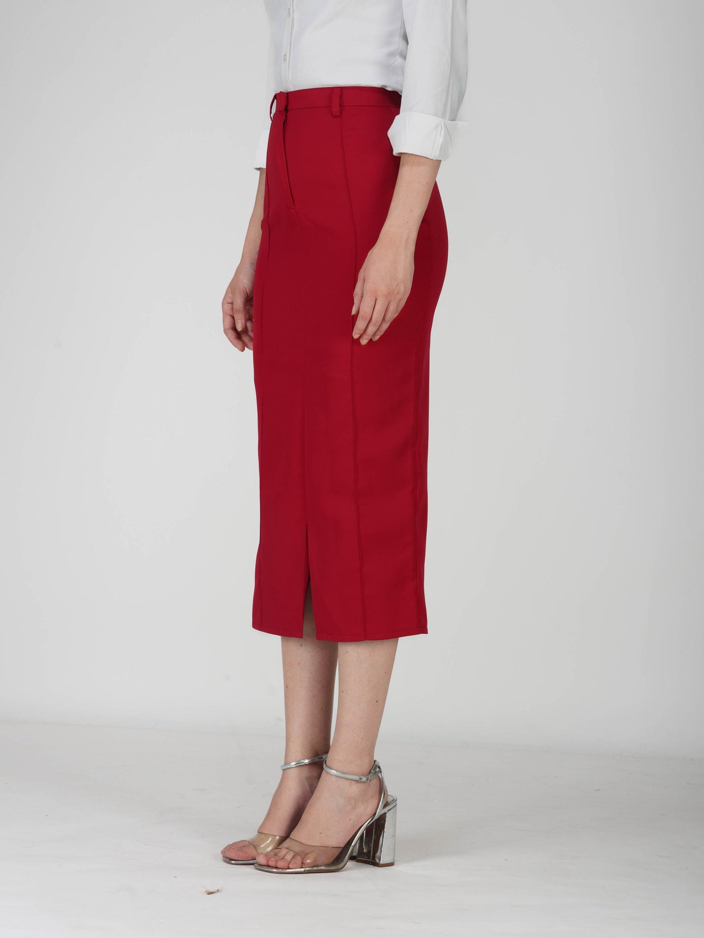 Red Tailored Slit Skirt - Tide Skirt (Cherry)