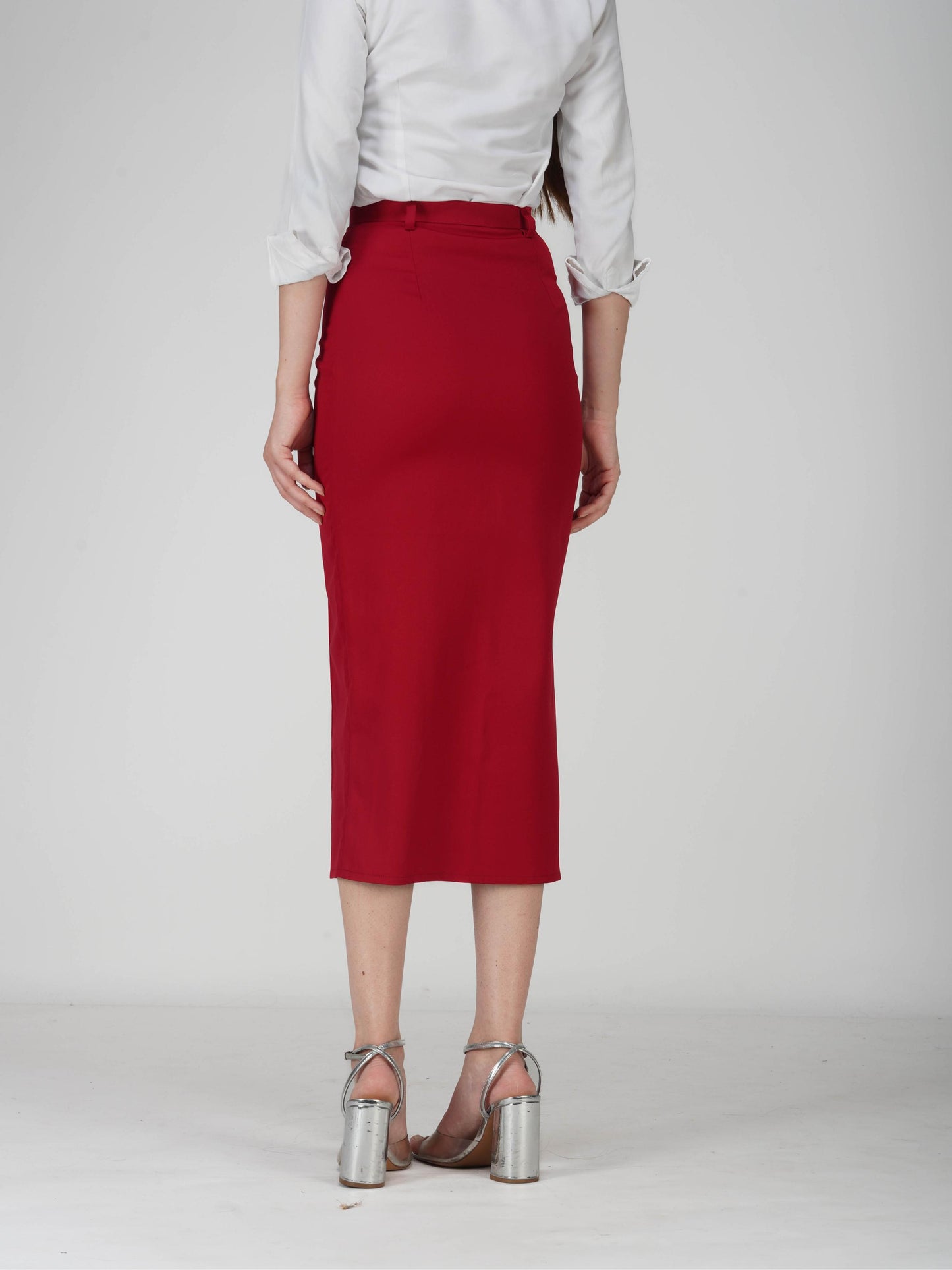 Red Tailored Slit Skirt - Tide Skirt (Cherry)