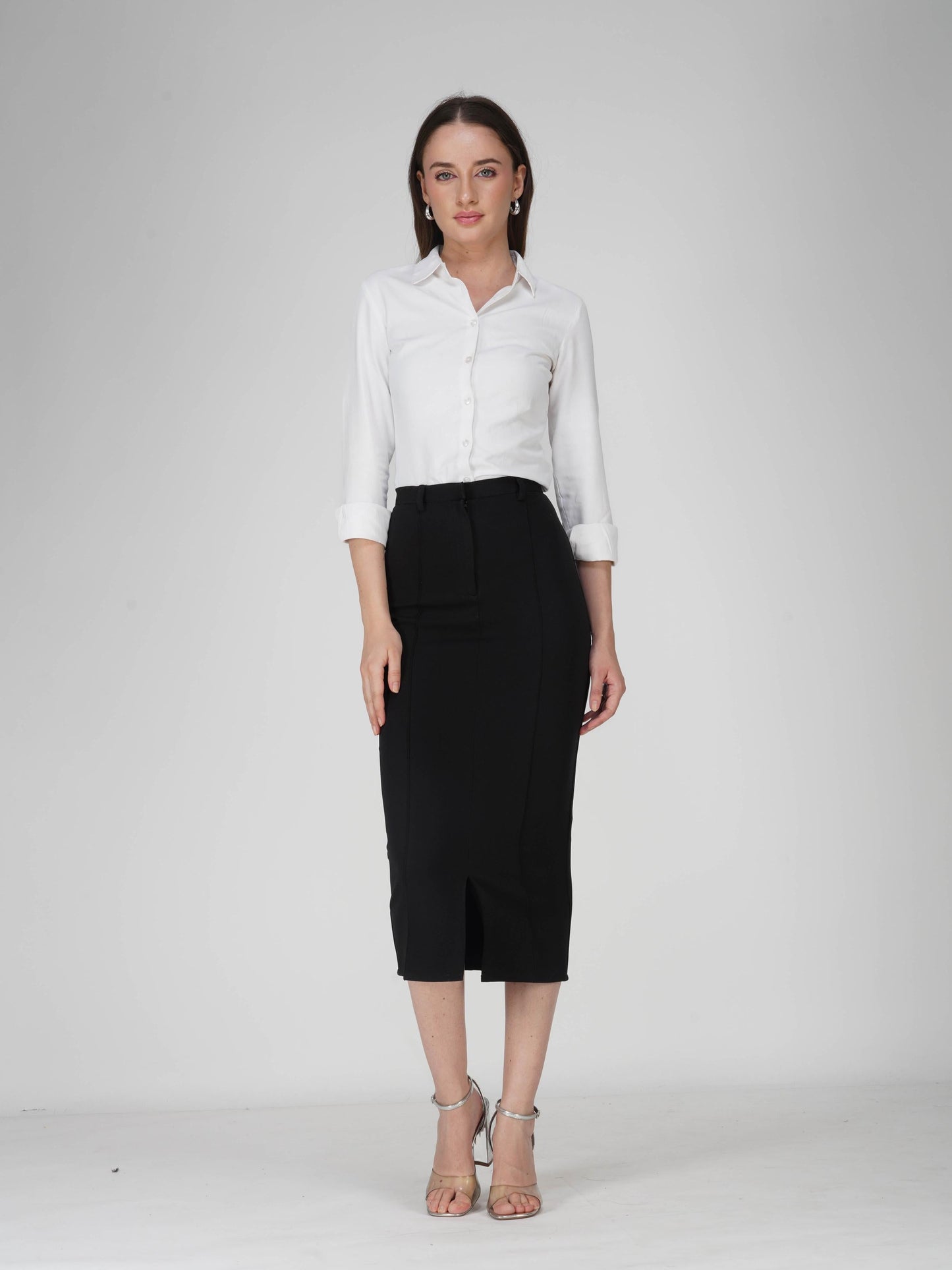 Black Tailored Slit Skirt - Tide Skirt (Onyx)