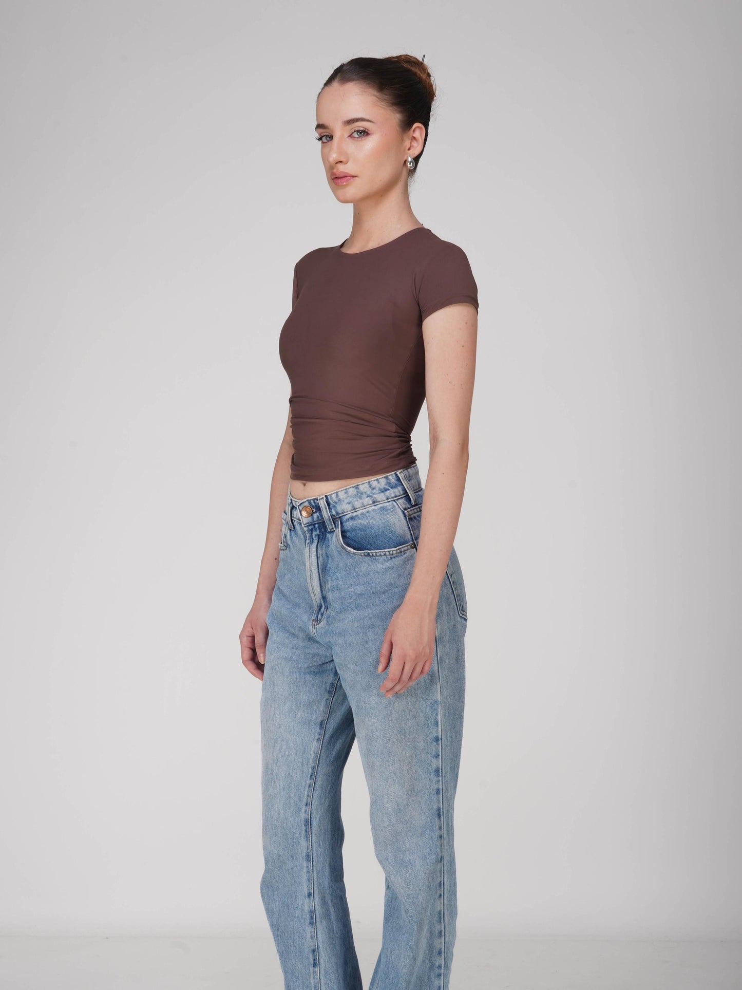 Brown Double Layered Fitted Tee - Drift Tee (Coco)
