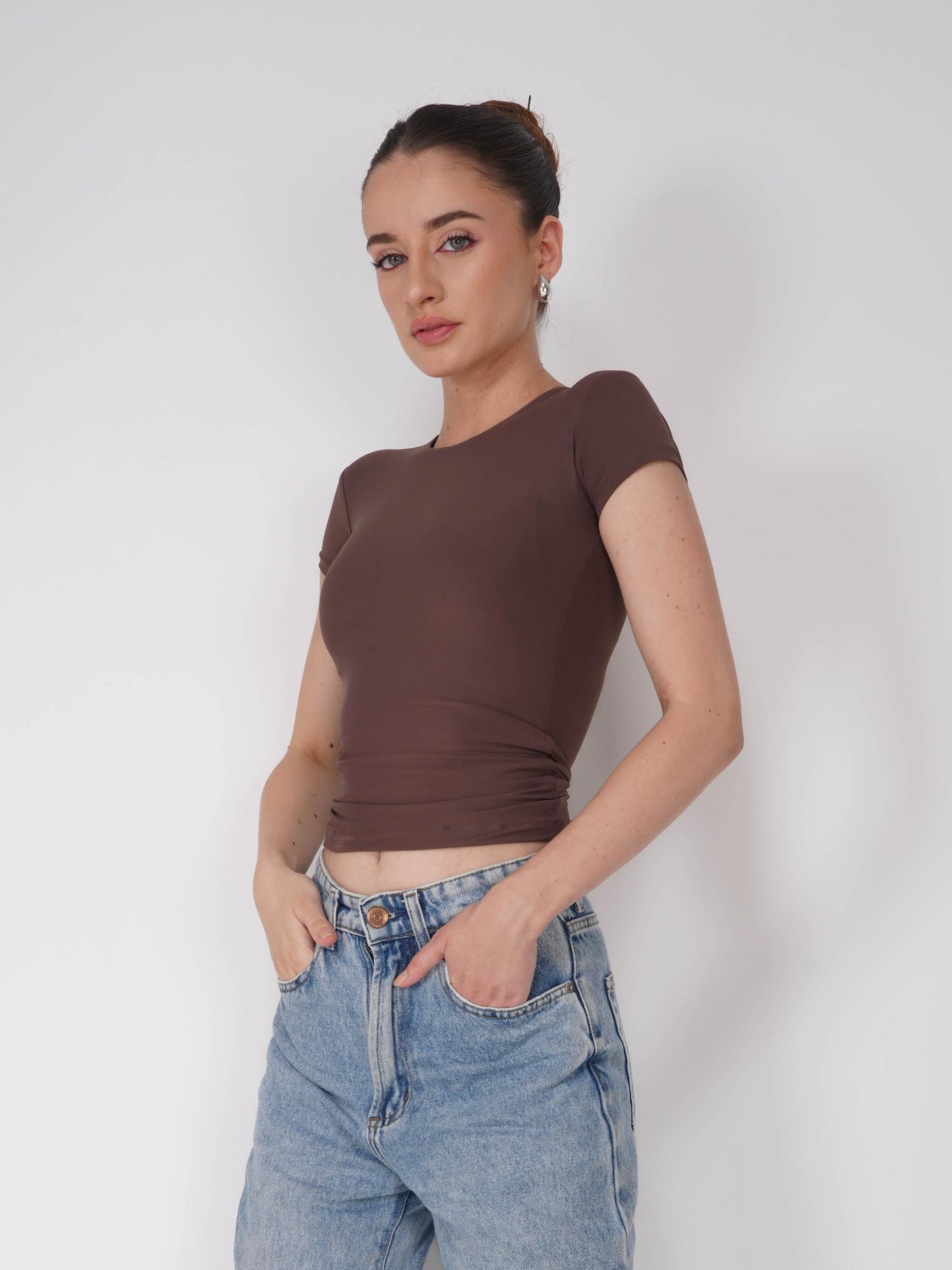 Brown Double Layered Fitted Tee - Drift Tee (Coco)