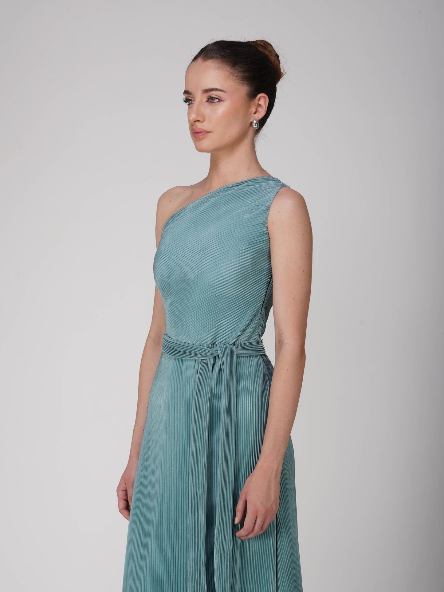 Blue One-Shoulder Maxi Dress - Sun Dress (Teal)