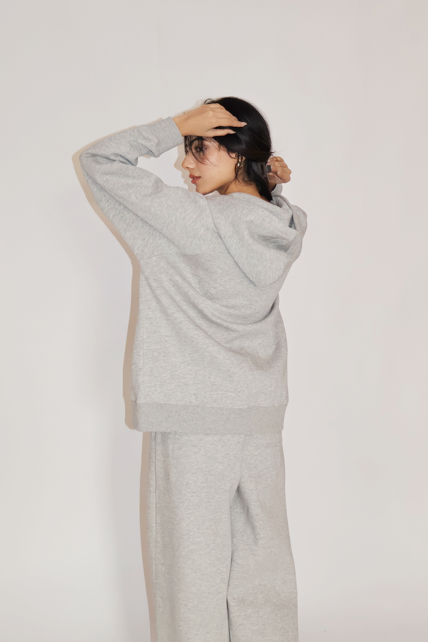 HOODED ZIPPER CO-ORD SET - (Gray)