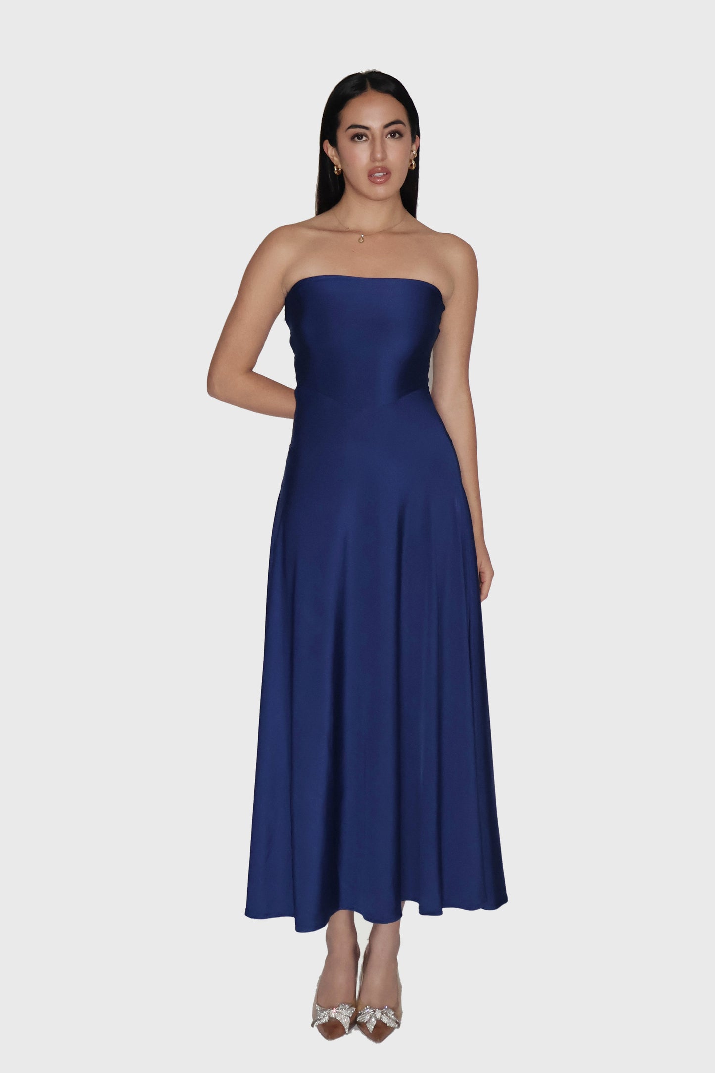 Blue Flare Tube Dress - Flow Dress (Navy)