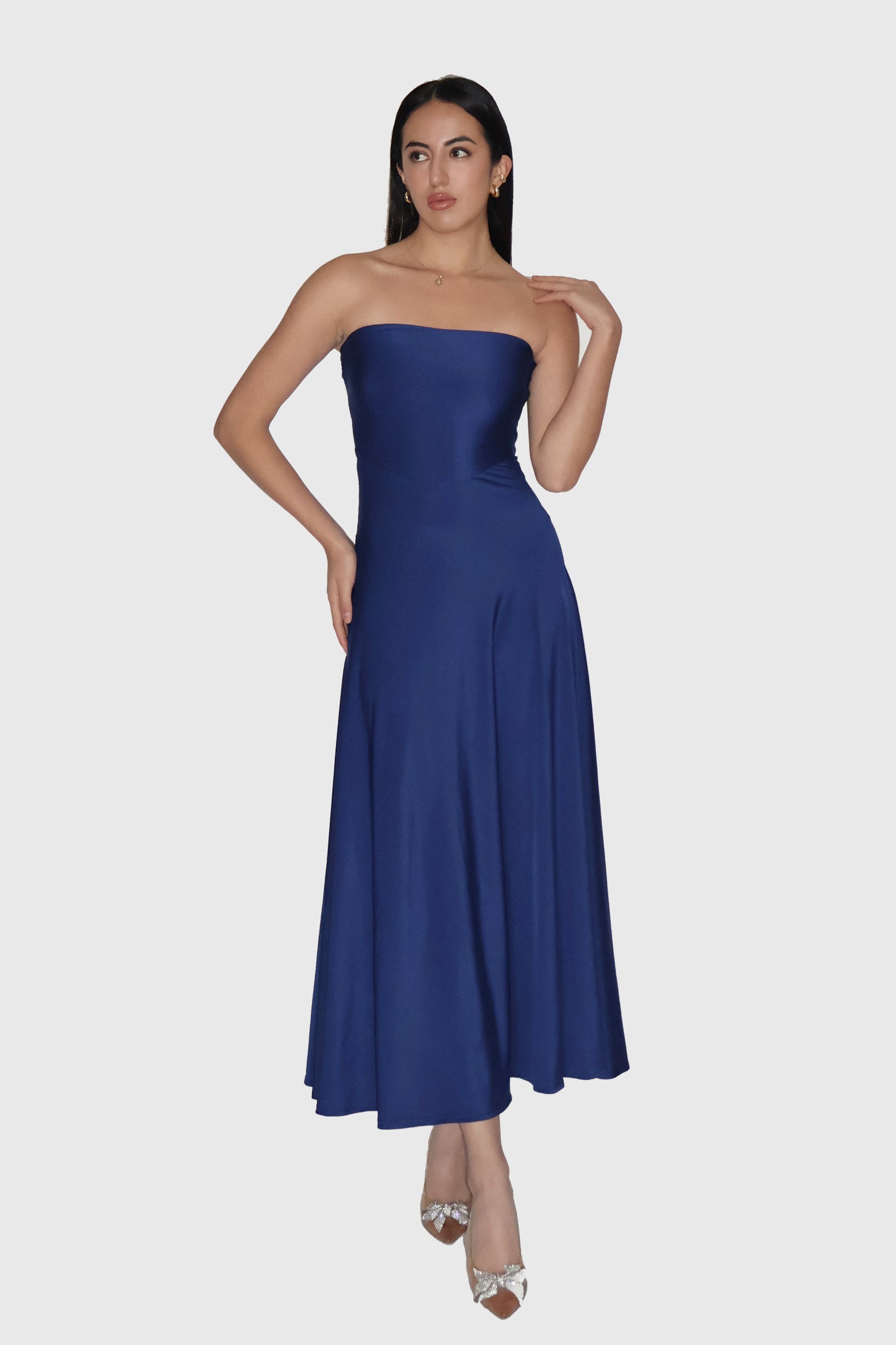 Blue Flare Tube Dress - Flow Dress (Navy)