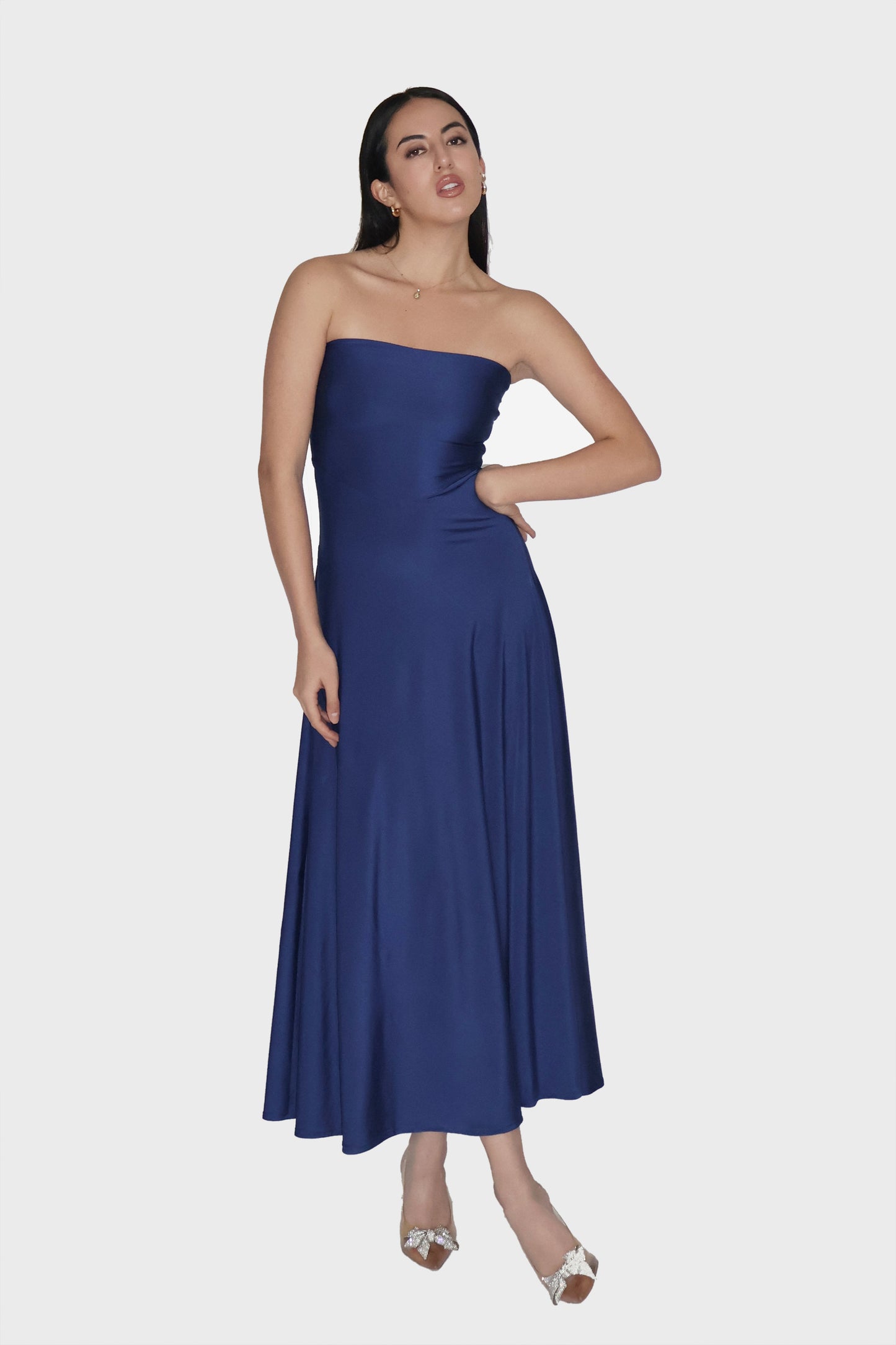 Blue Flare Tube Dress - Flow Dress (Navy)