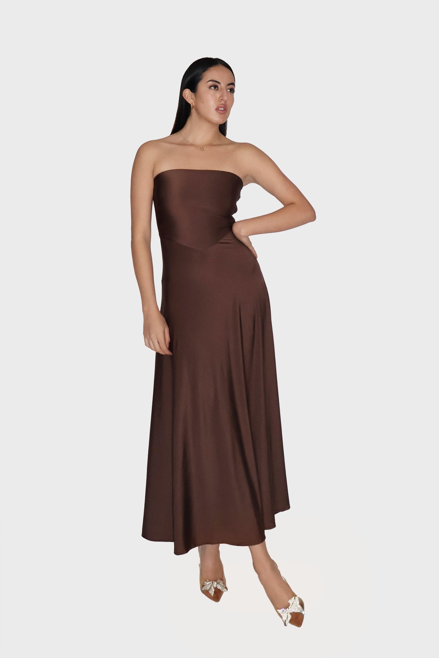 Brown Flare Tube Dress - Flow Dress (Coco)
