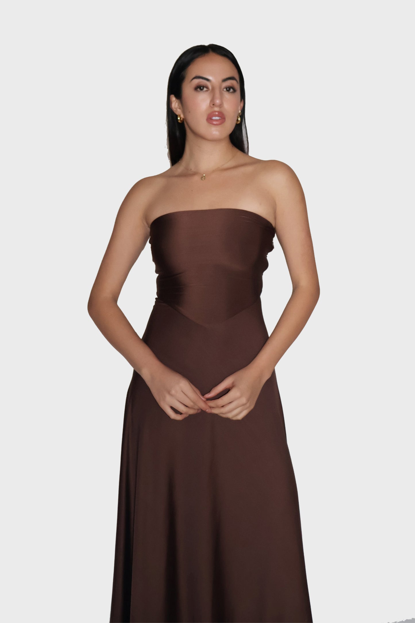 Brown Flare Tube Dress - Flow Dress (Coco)