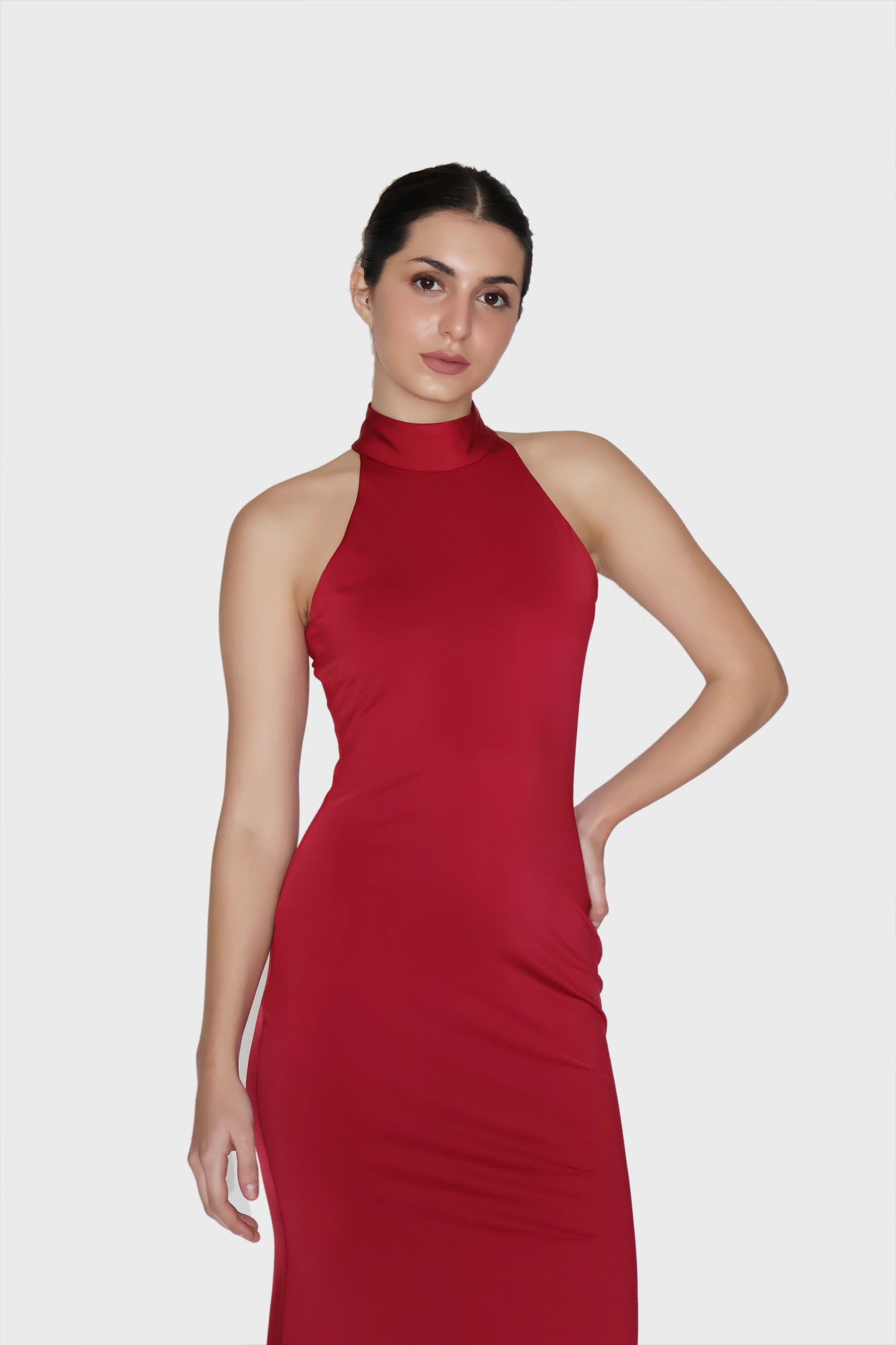 Red Halter Neck Maxi Dress - Ether Dress (Cherry)