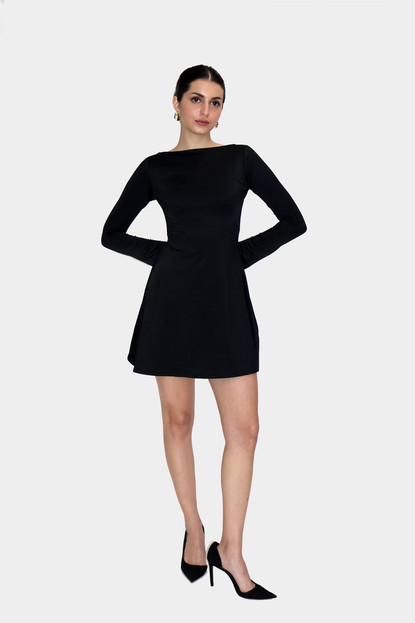 Black Short Flare Dress - Blair Dress (Onyx)