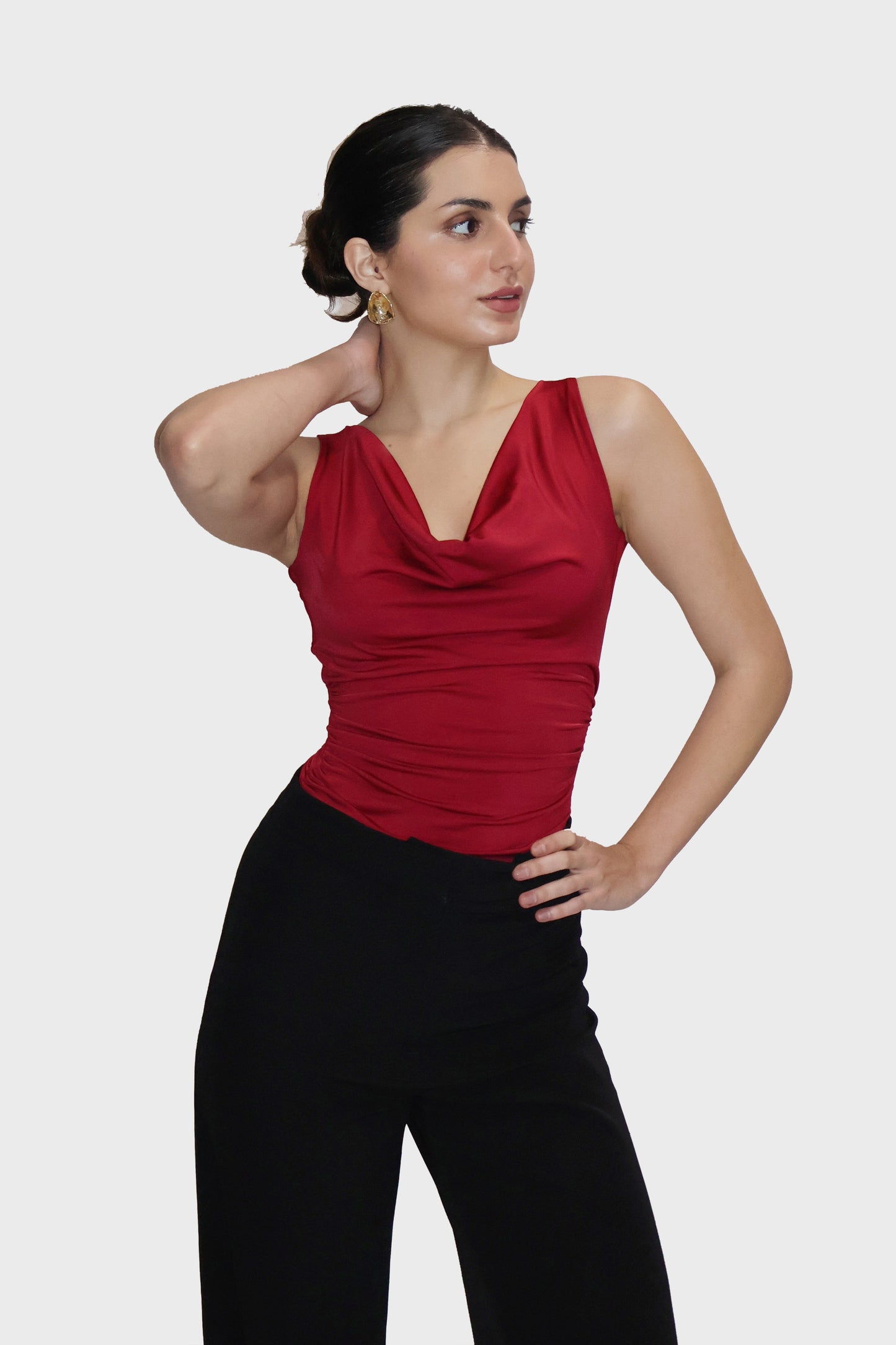 Red Cowl Neck Bodysuit - Prism Bodysuit (Cherry)