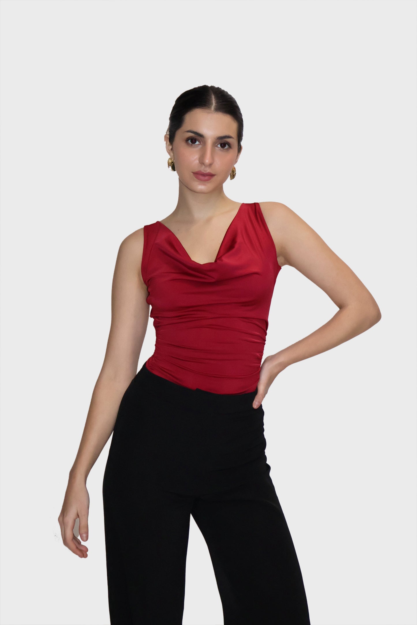 Red Cowl Neck Bodysuit - Prism Bodysuit (Cherry)