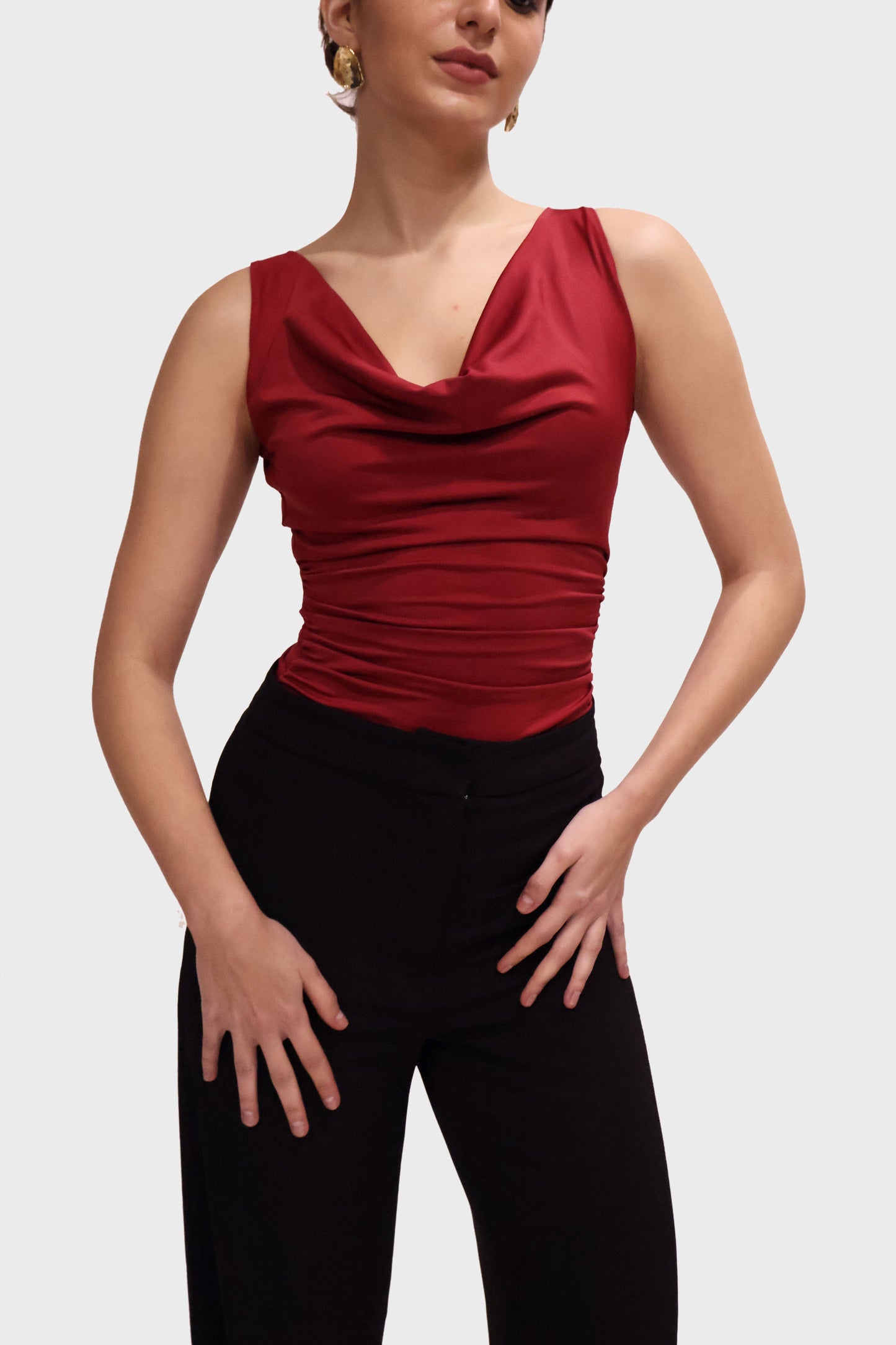 Red Cowl Neck Bodysuit - Prism Bodysuit (Cherry)
