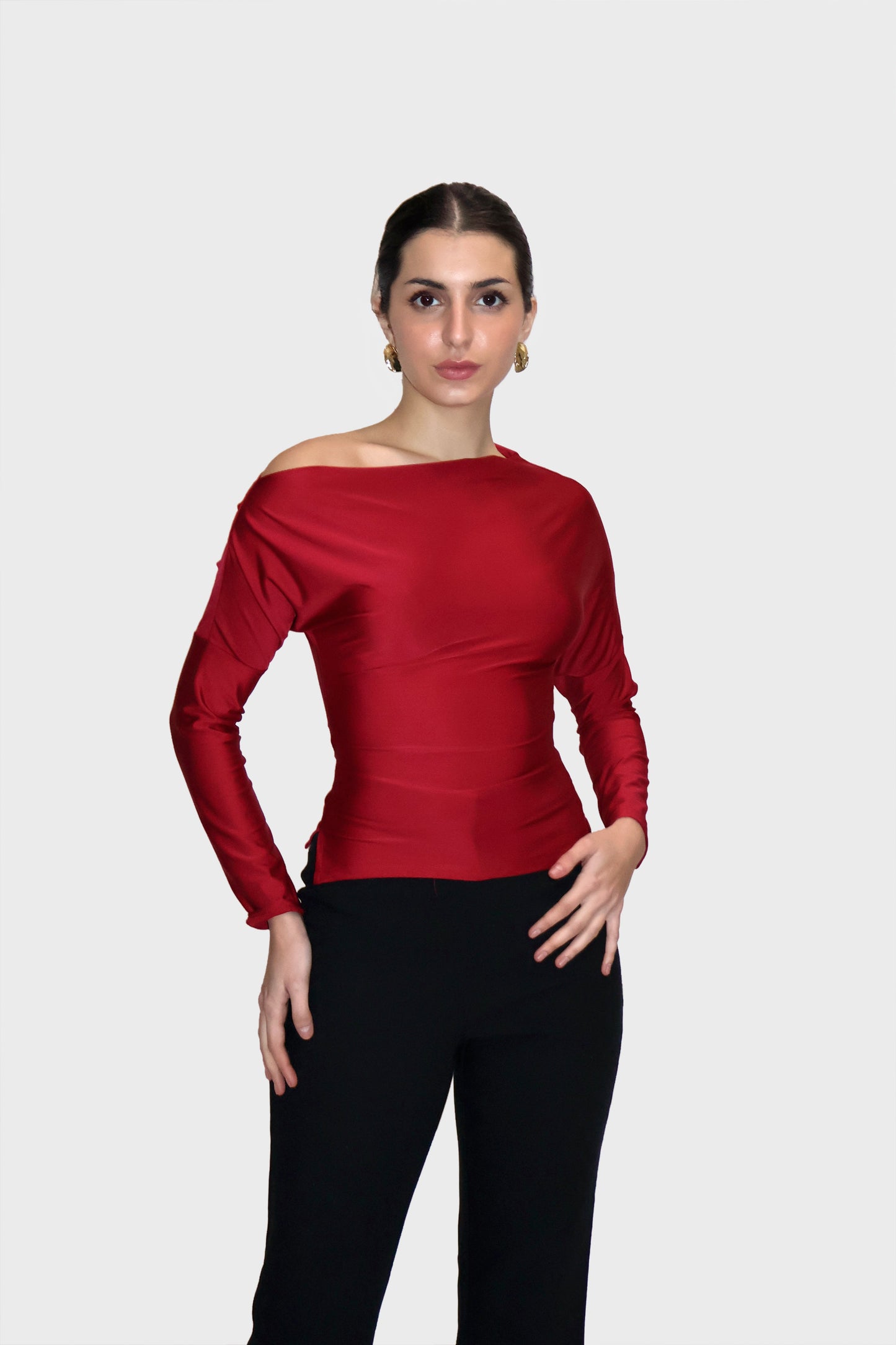 Red One-Shoulder Full Sleeve Top - Oak Top (Cherry)
