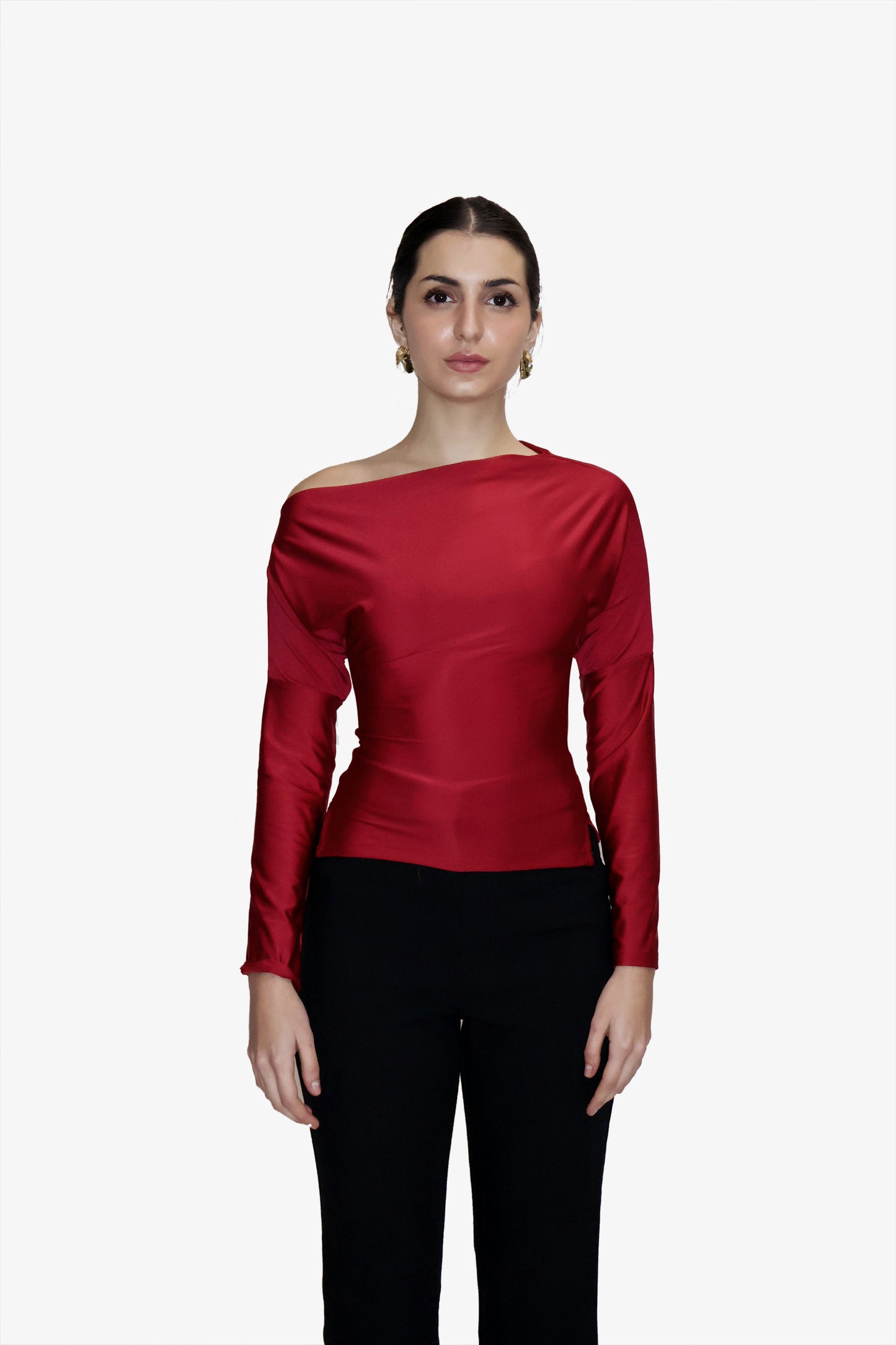 Red One-Shoulder Full Sleeve Top - Oak Top (Cherry)