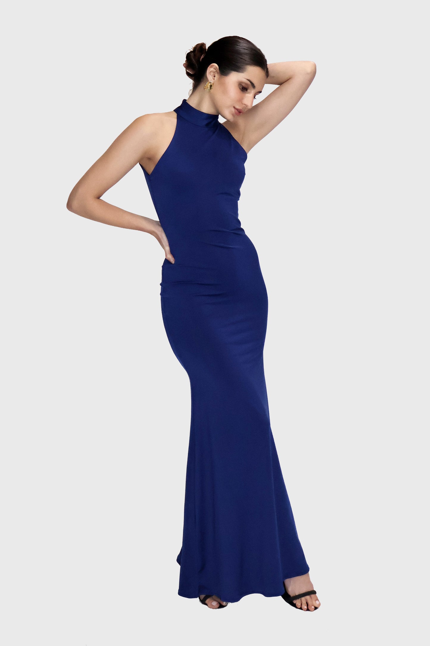 Blue Long Halter Neck Maxi Dress - Ether Dress (Navy)