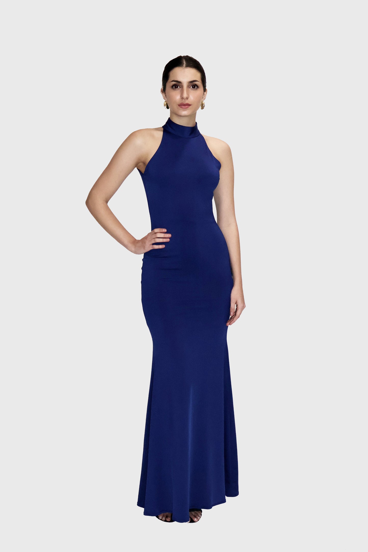 Blue Long Halter Neck Maxi Dress - Ether Dress (Navy)