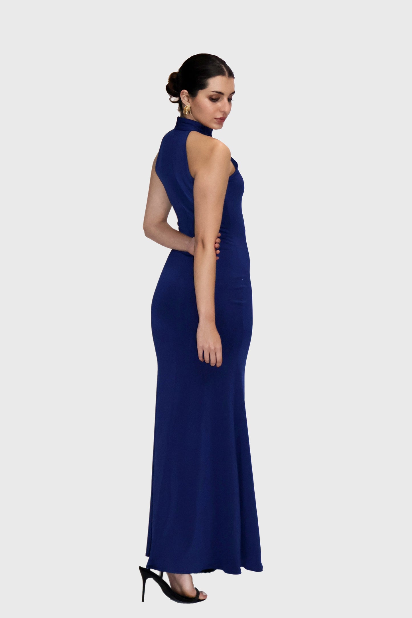 Blue Long Halter Neck Maxi Dress - Ether Dress (Navy)