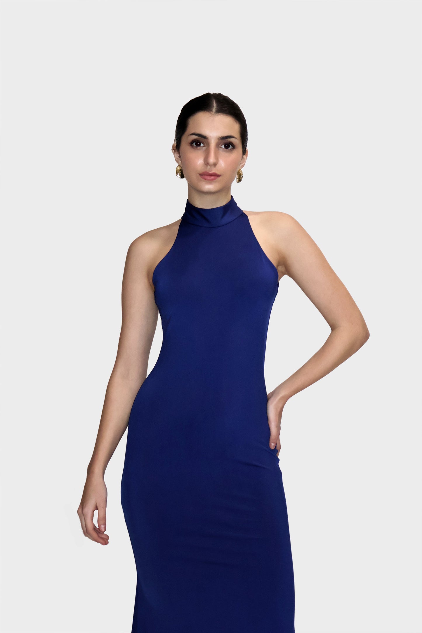 Blue Long Halter Neck Maxi Dress - Ether Dress (Navy)