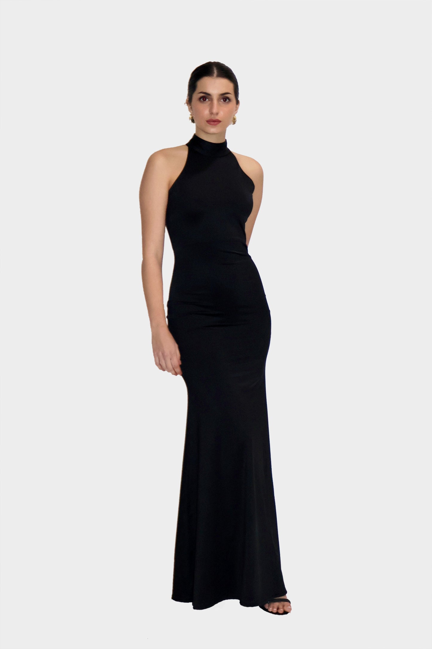 Black Long Halter Neck Maxi Dress - Ether Dress (Onyx)