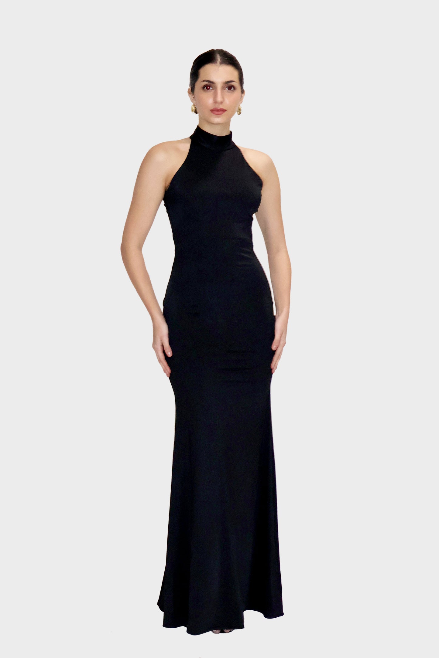 Black Long Halter Neck Maxi Dress - Ether Dress (Onyx)