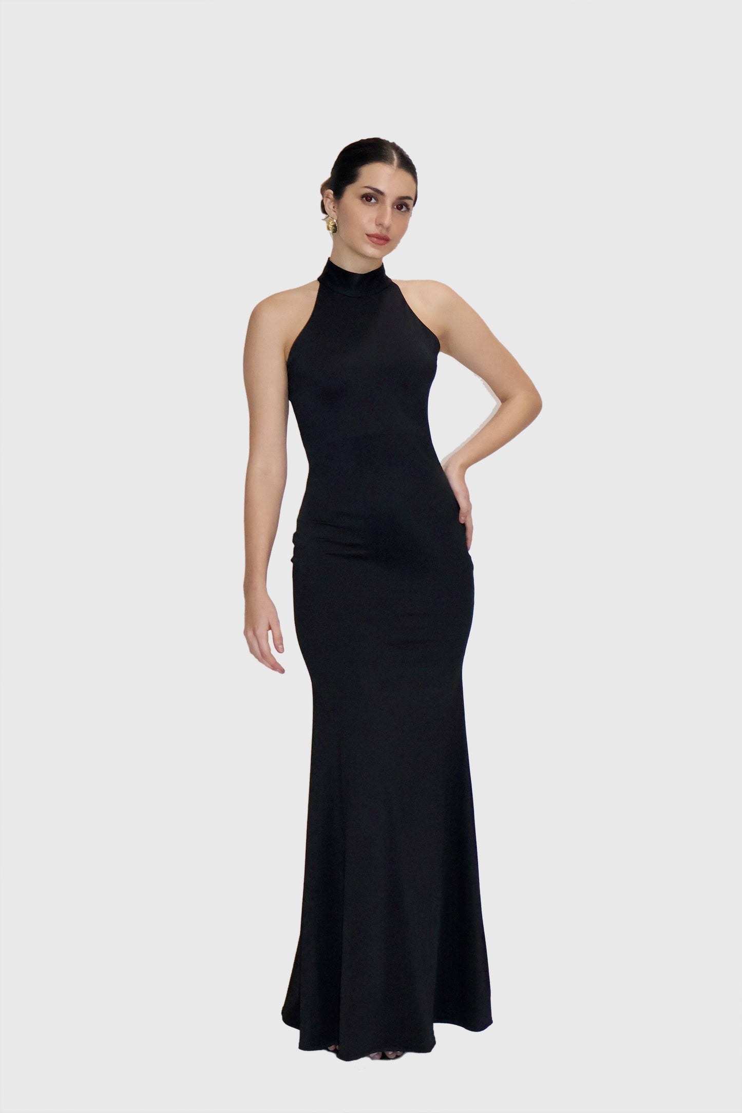 Black Long Halter Neck Maxi Dress - Ether Dress (Onyx)
