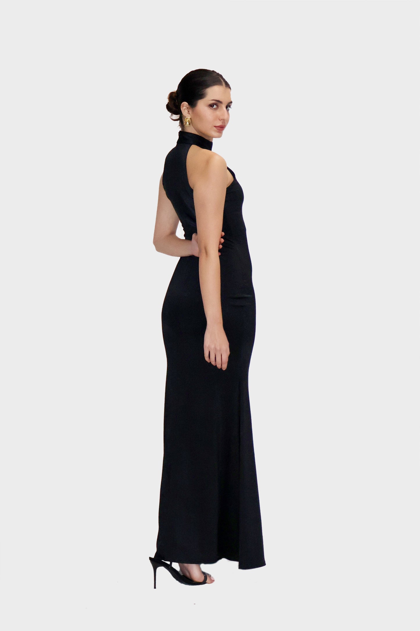 Black Long Halter Neck Maxi Dress - Ether Dress (Onyx)