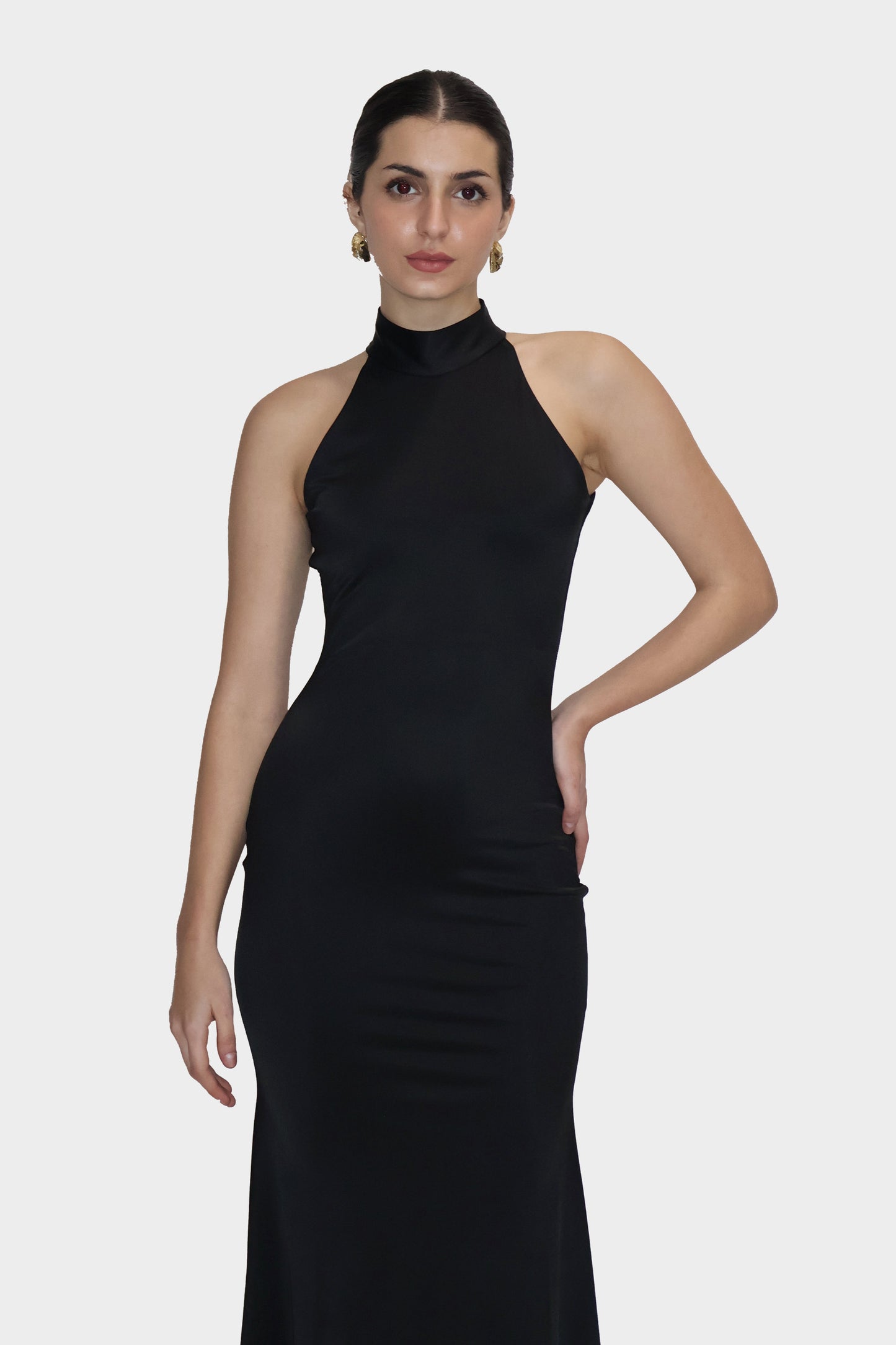 Black Long Halter Neck Maxi Dress - Ether Dress (Onyx)