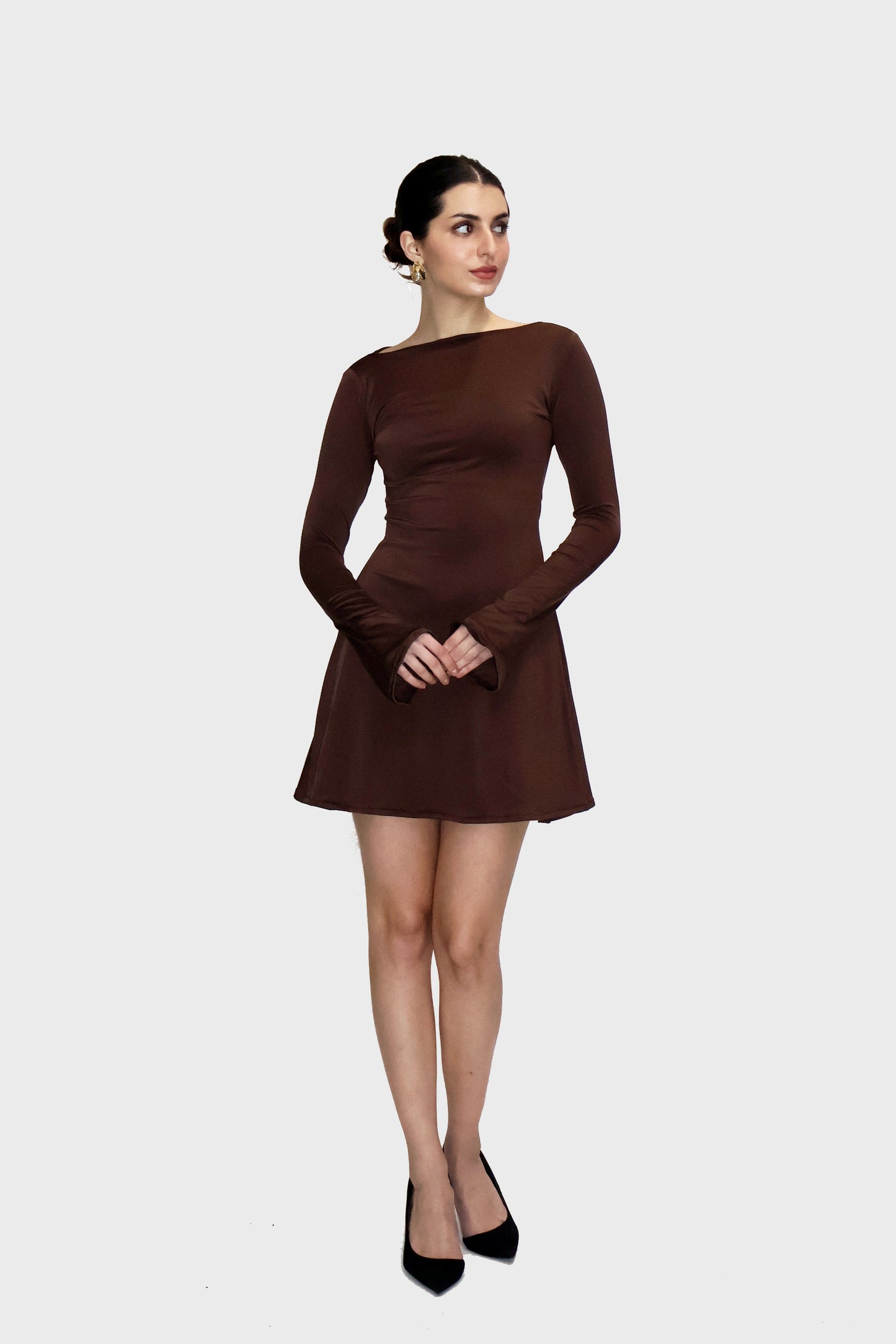 Brown Short Flare Dress - Blair Dress (Coco)