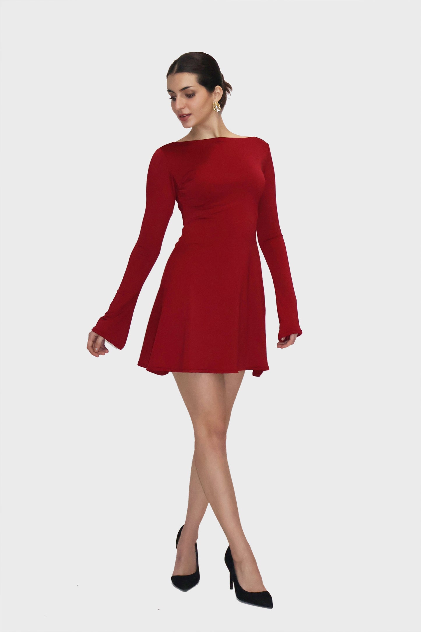 Red Short Flare Dress - Blair Dress (Cherry)