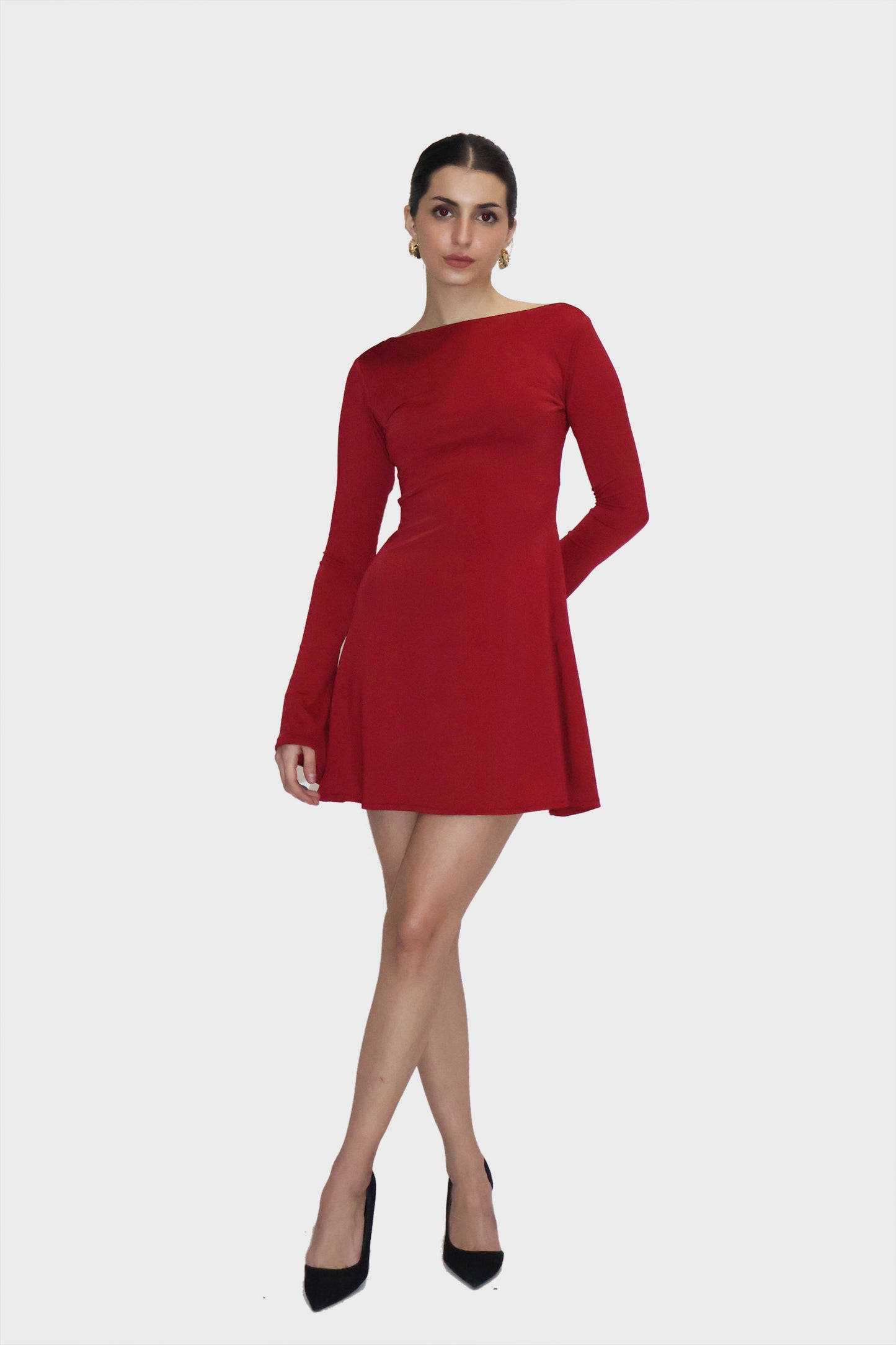 Red Short Flare Dress - Blair Dress (Cherry)