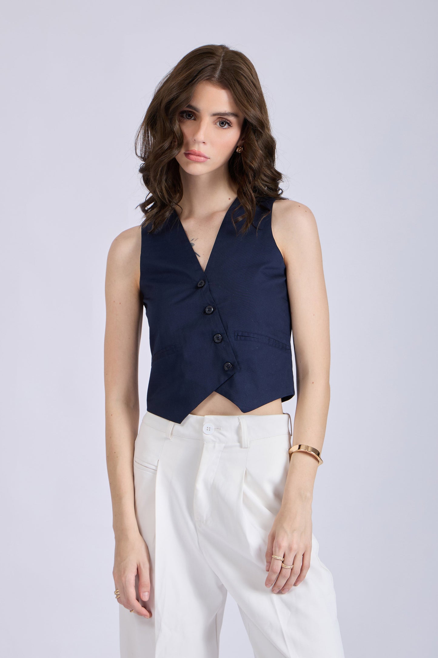 Navy Asymmetrical Waistcoat – CLAY
