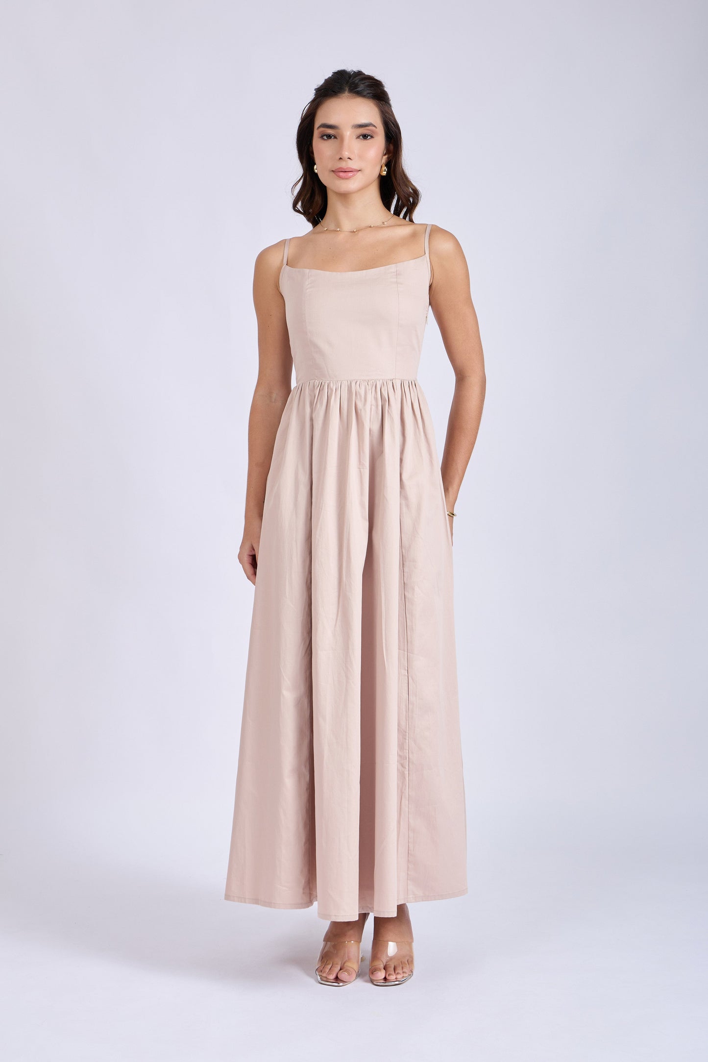 Sand Strappy Flare Dress – ZIA