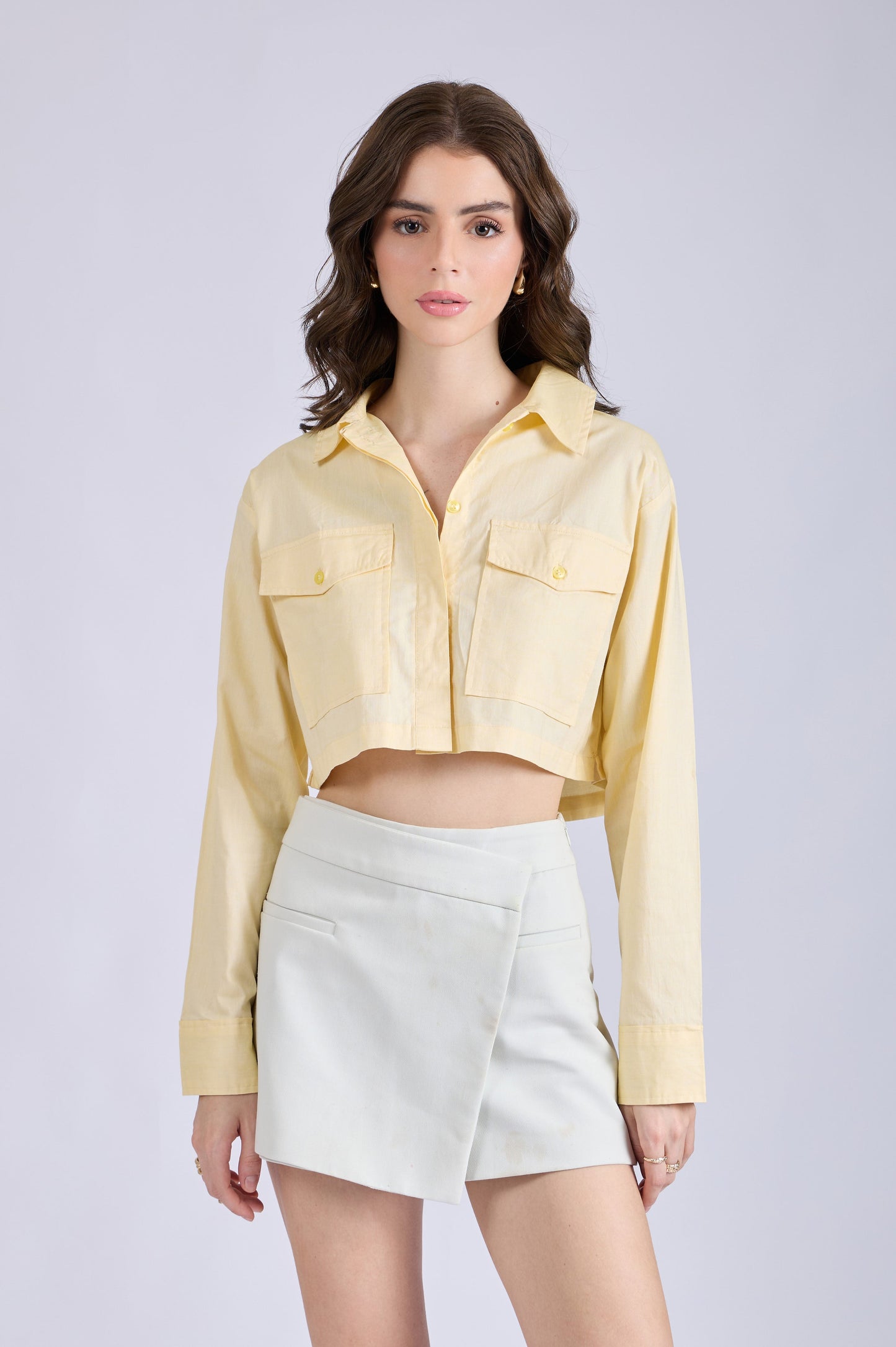 Butter Yellow Crop Shirt with Front Pockets – CITRUS