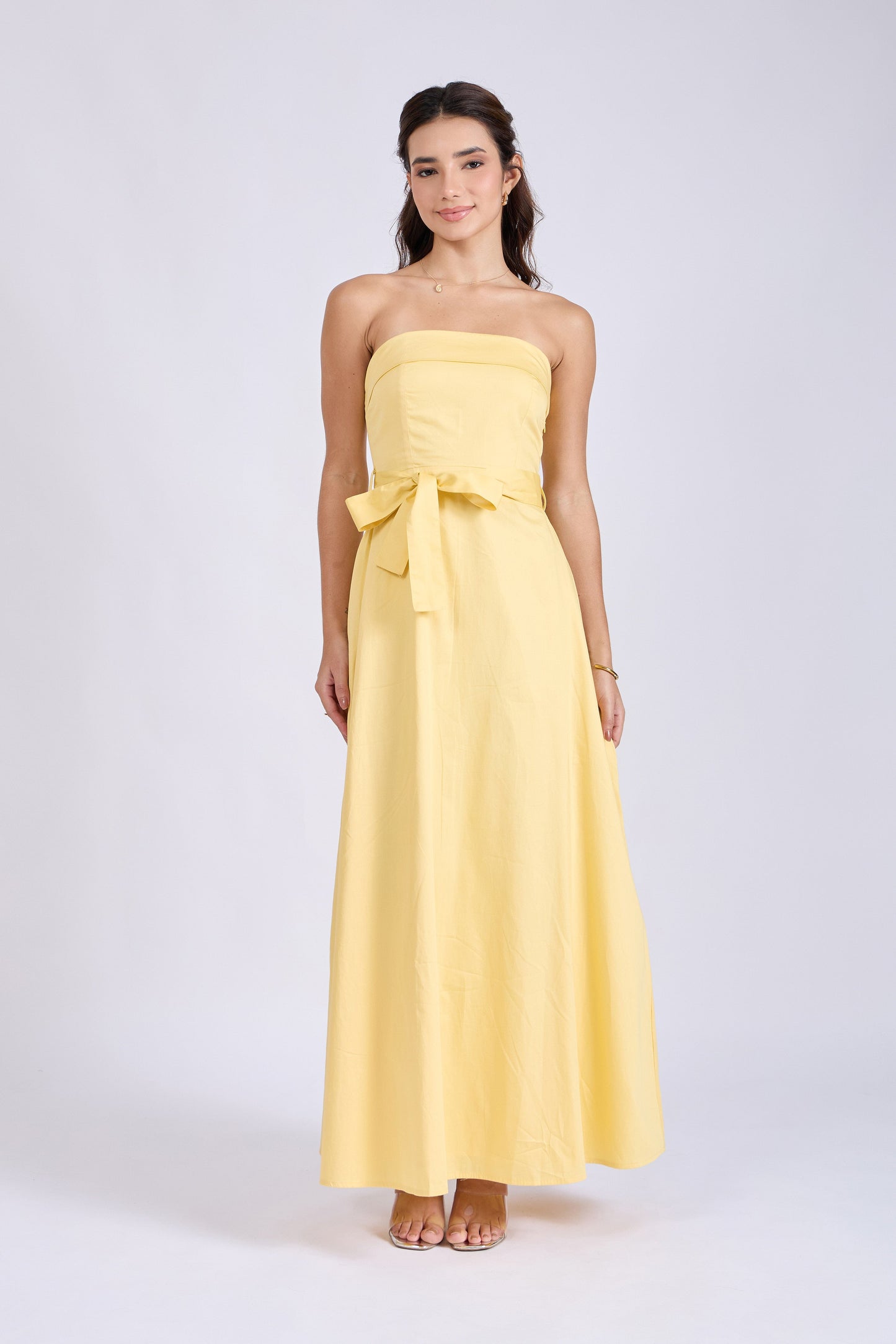Butter Yellow Tube Bow Dress – SIENNA