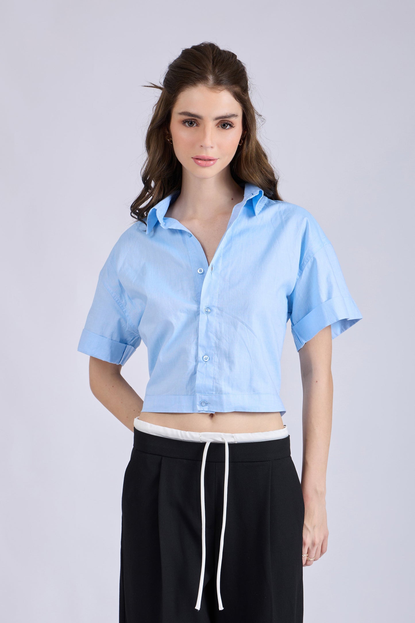 Sky Crop Shirt with Tie-Up Detail – SLIDE
